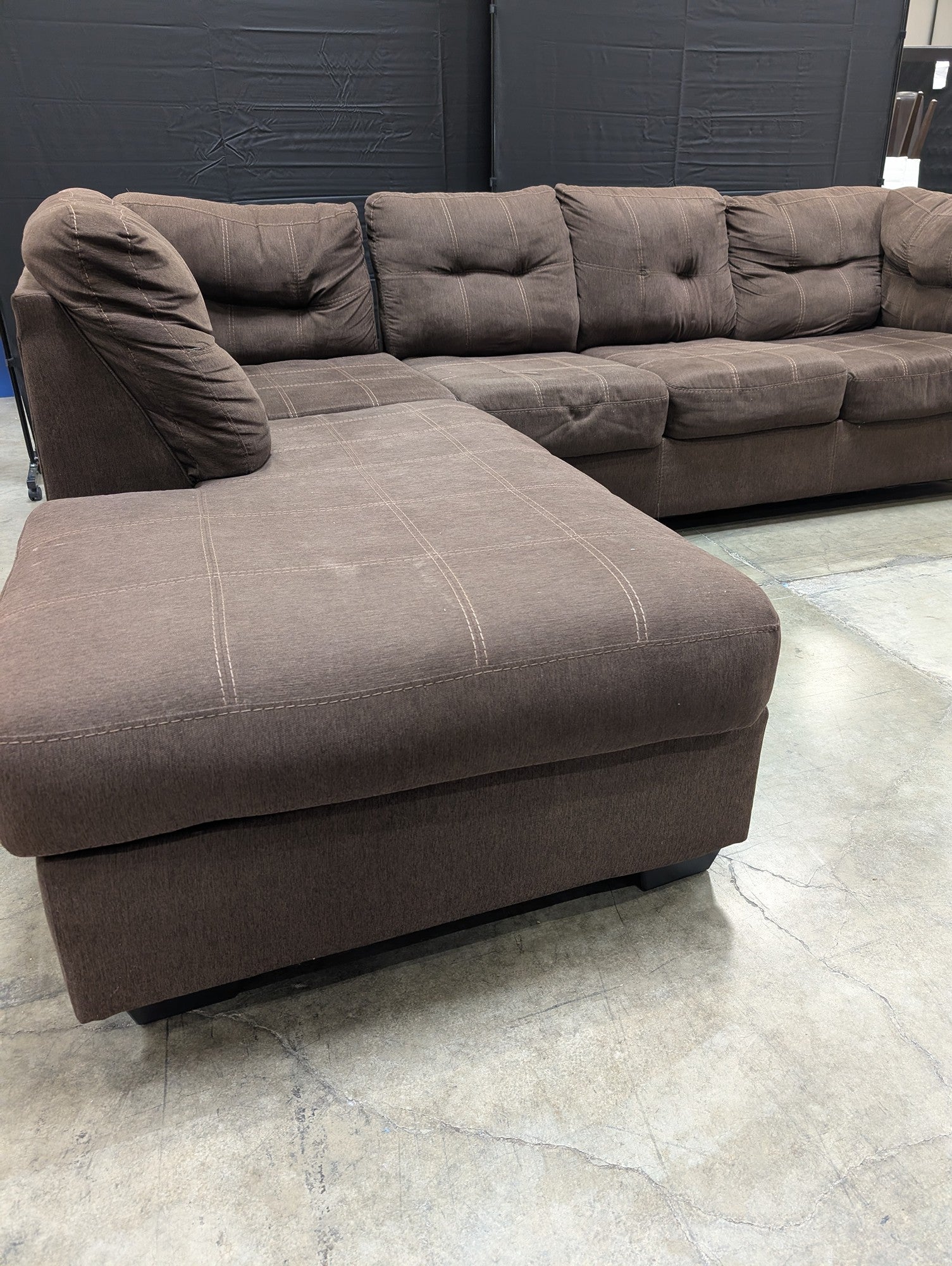 Used Spacious Brown Fabric L-Shape Sectional Sofa