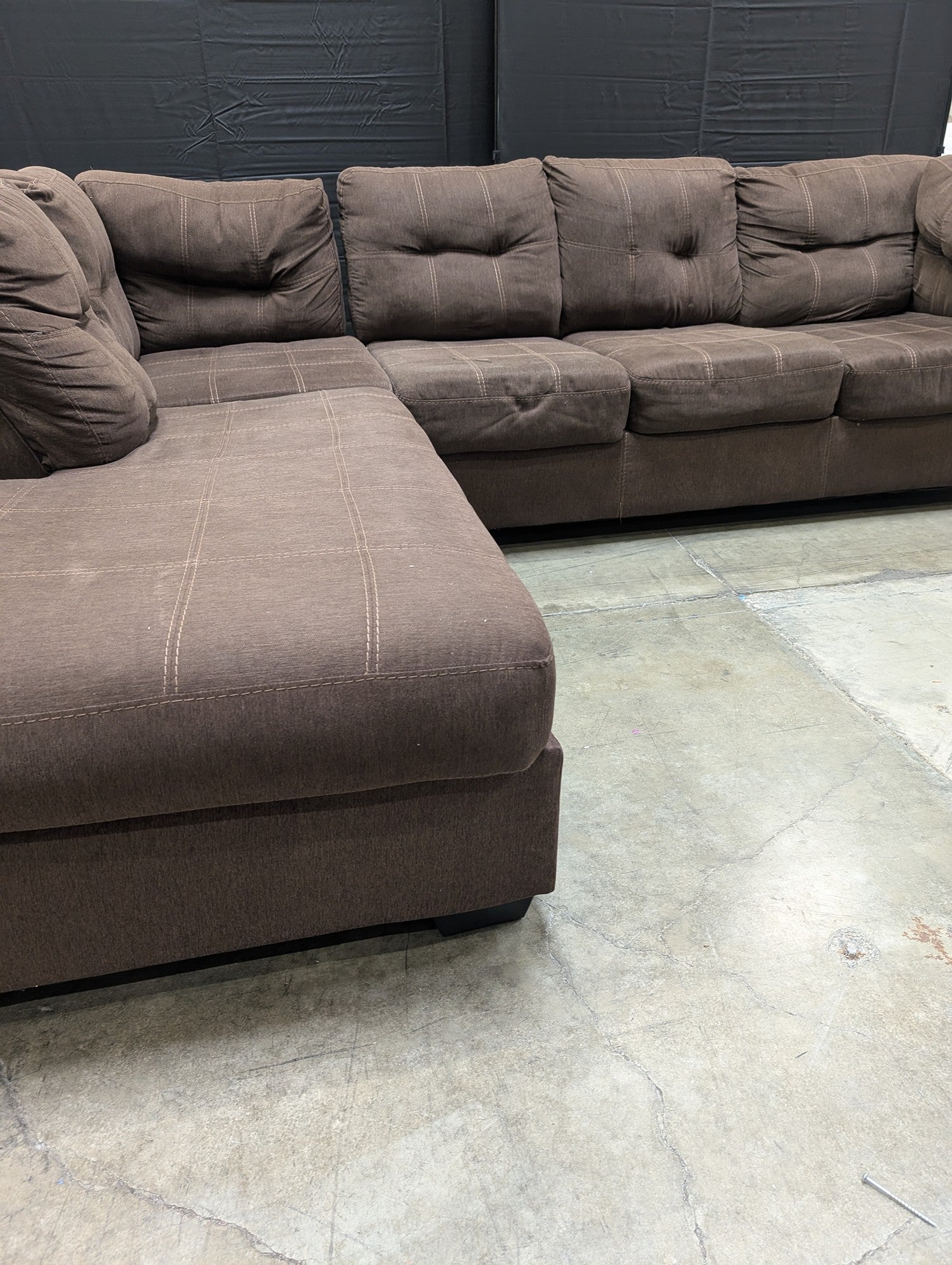 Used Spacious Brown Fabric L-Shape Sectional Sofa