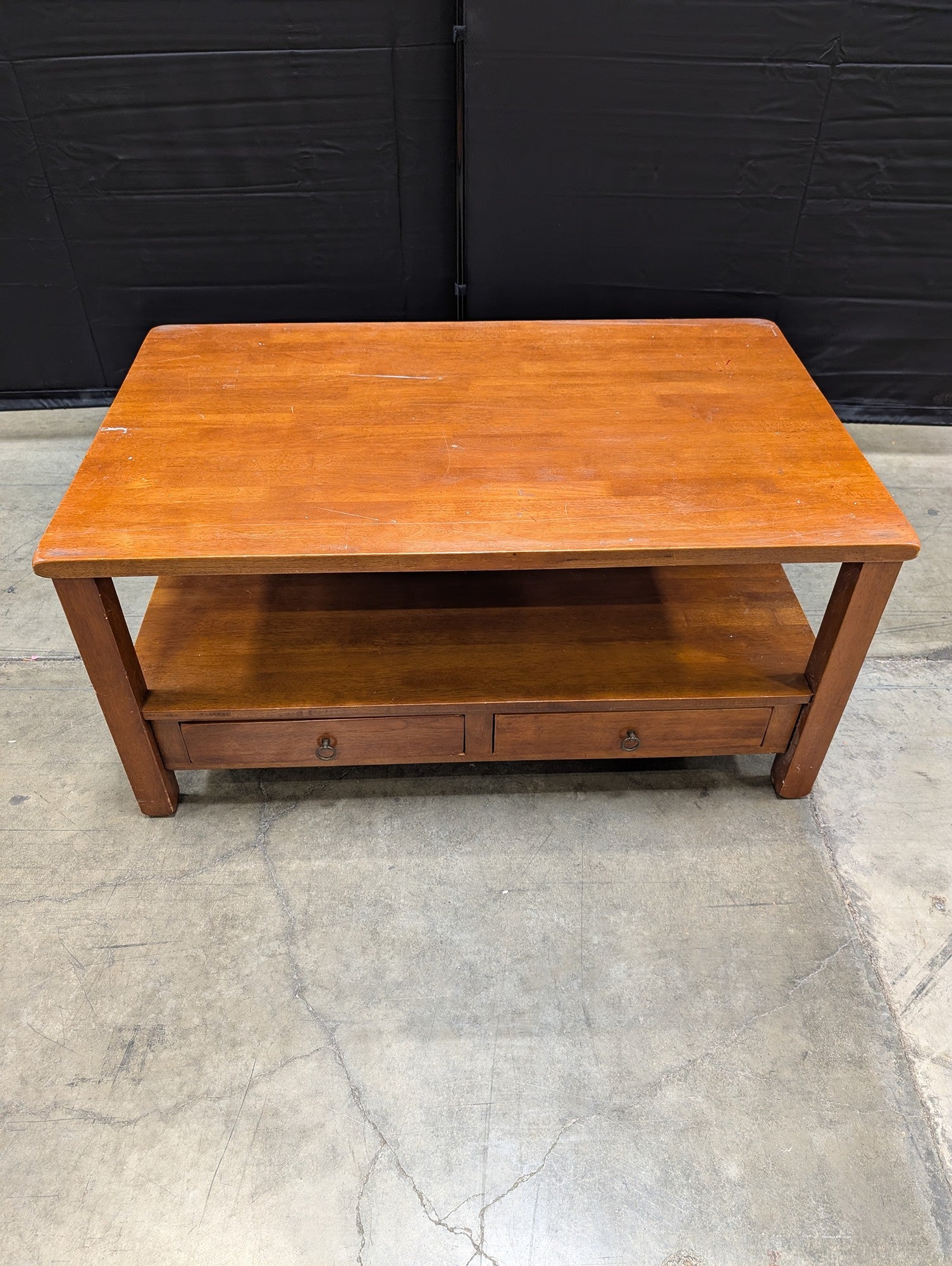 Solid Wood Rectangular Coffee Table with Storage Drawers