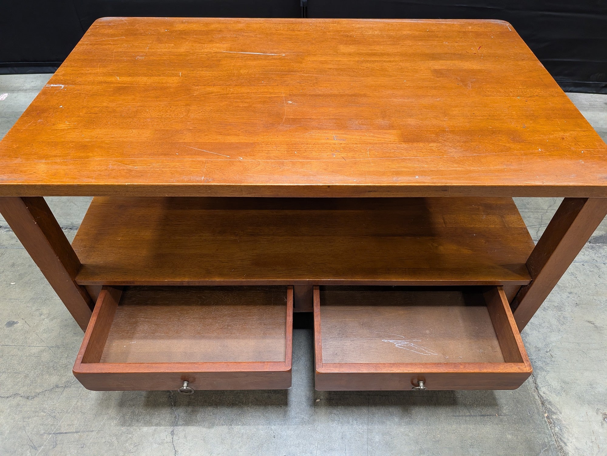 Solid Wood Rectangular Coffee Table with Storage Drawers