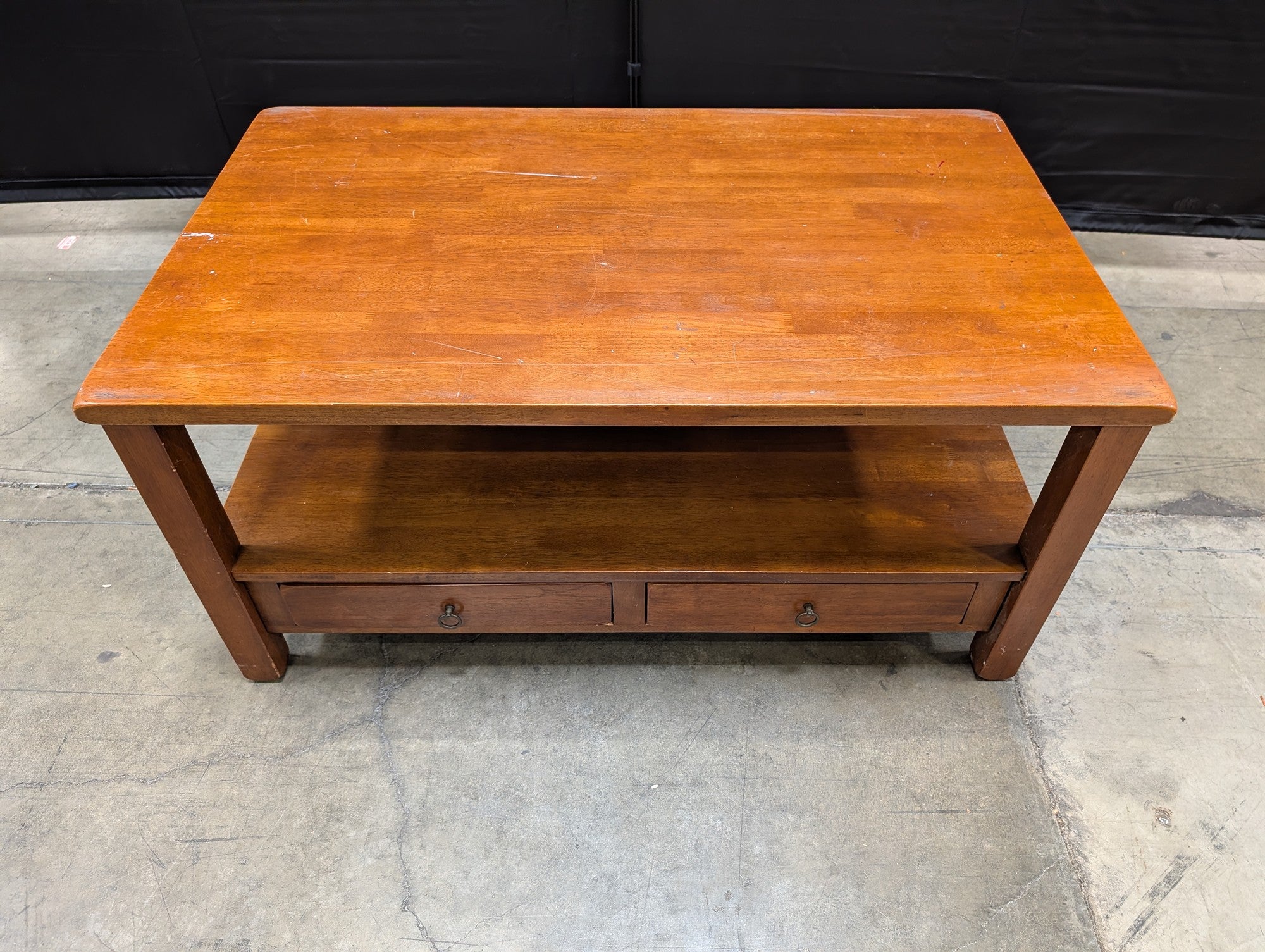 Solid Wood Rectangular Coffee Table with Storage Drawers