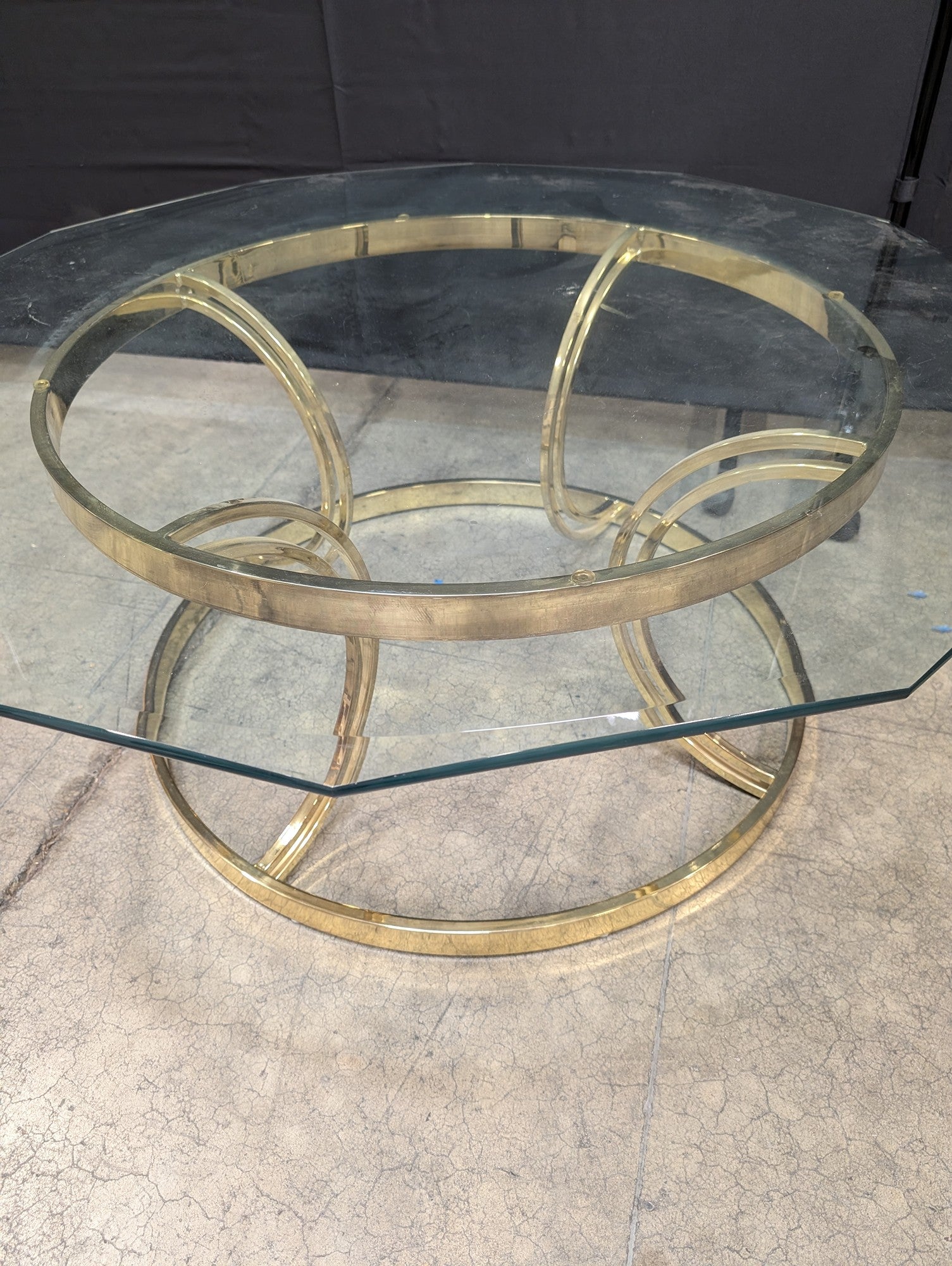 Vintage Octagonal Glass Top Coffee Table with Gold-Tone Base