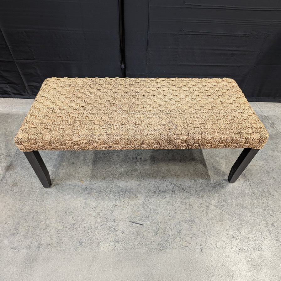 Natural Fiber Woven Top Bench with Tapered Legs