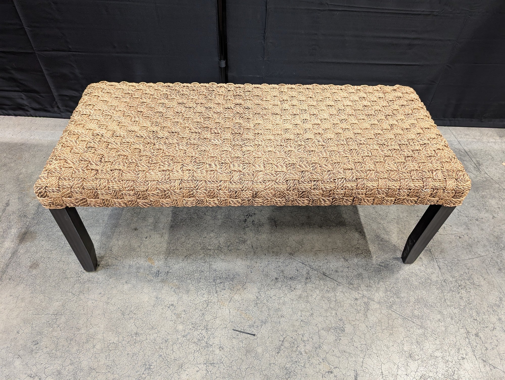 Natural Fiber Woven Top Bench with Tapered Legs