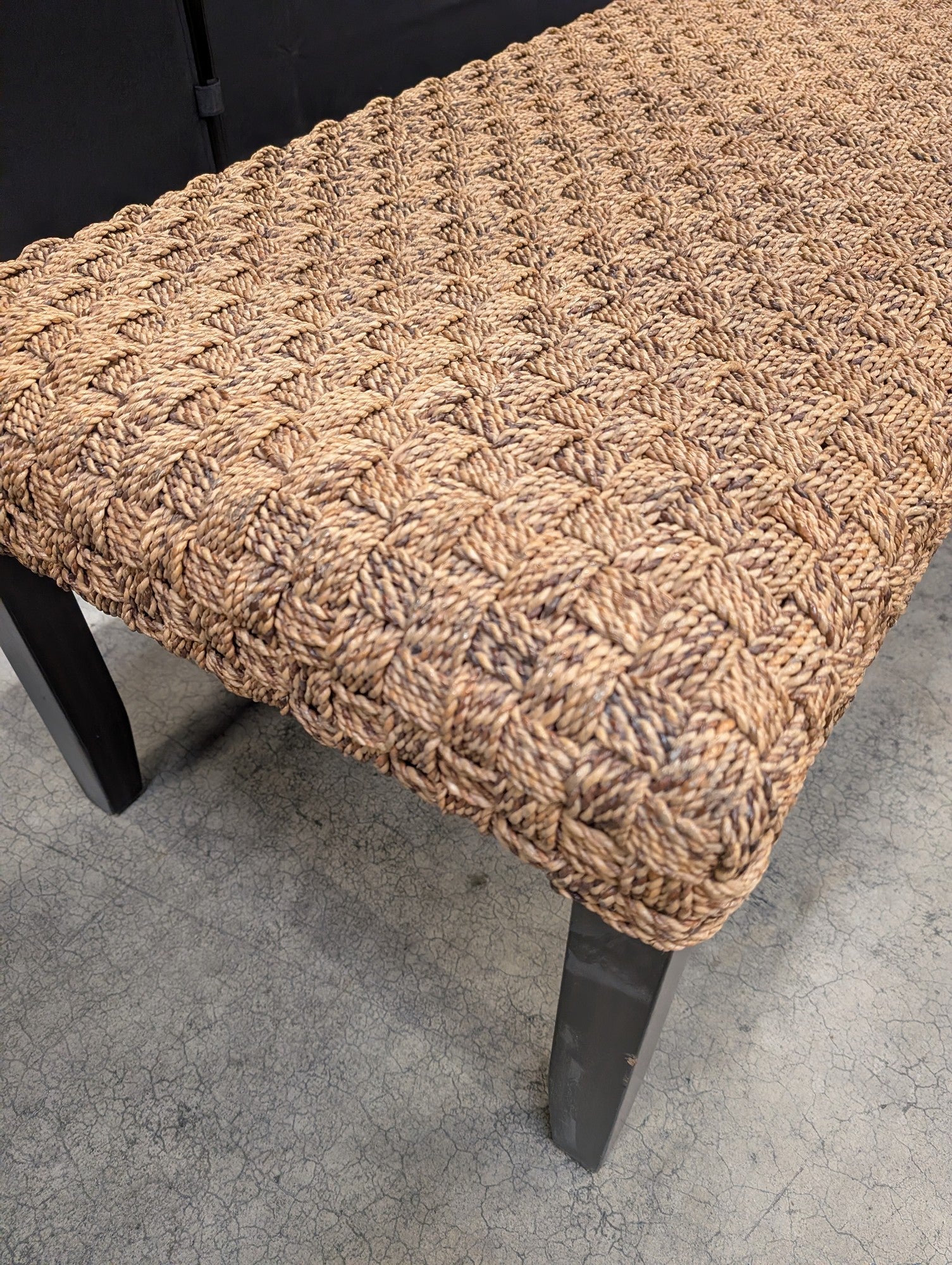 Natural Fiber Woven Top Bench with Tapered Legs