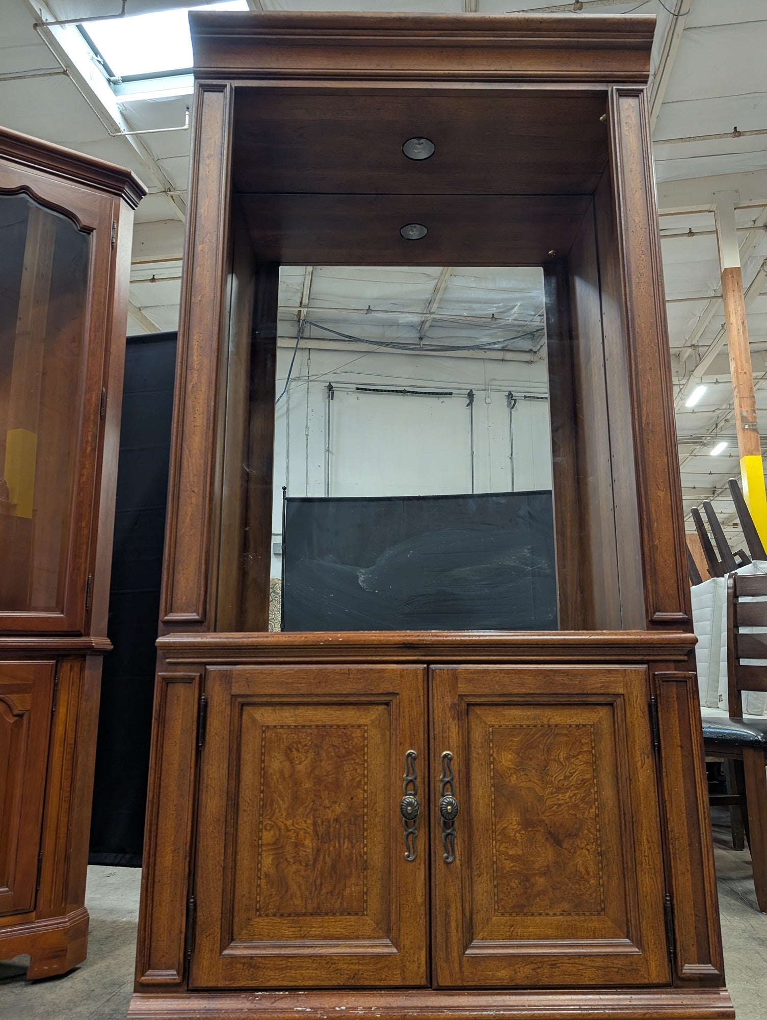 Thomasville Stately Wood Display Cabinet with Mirrored Back
