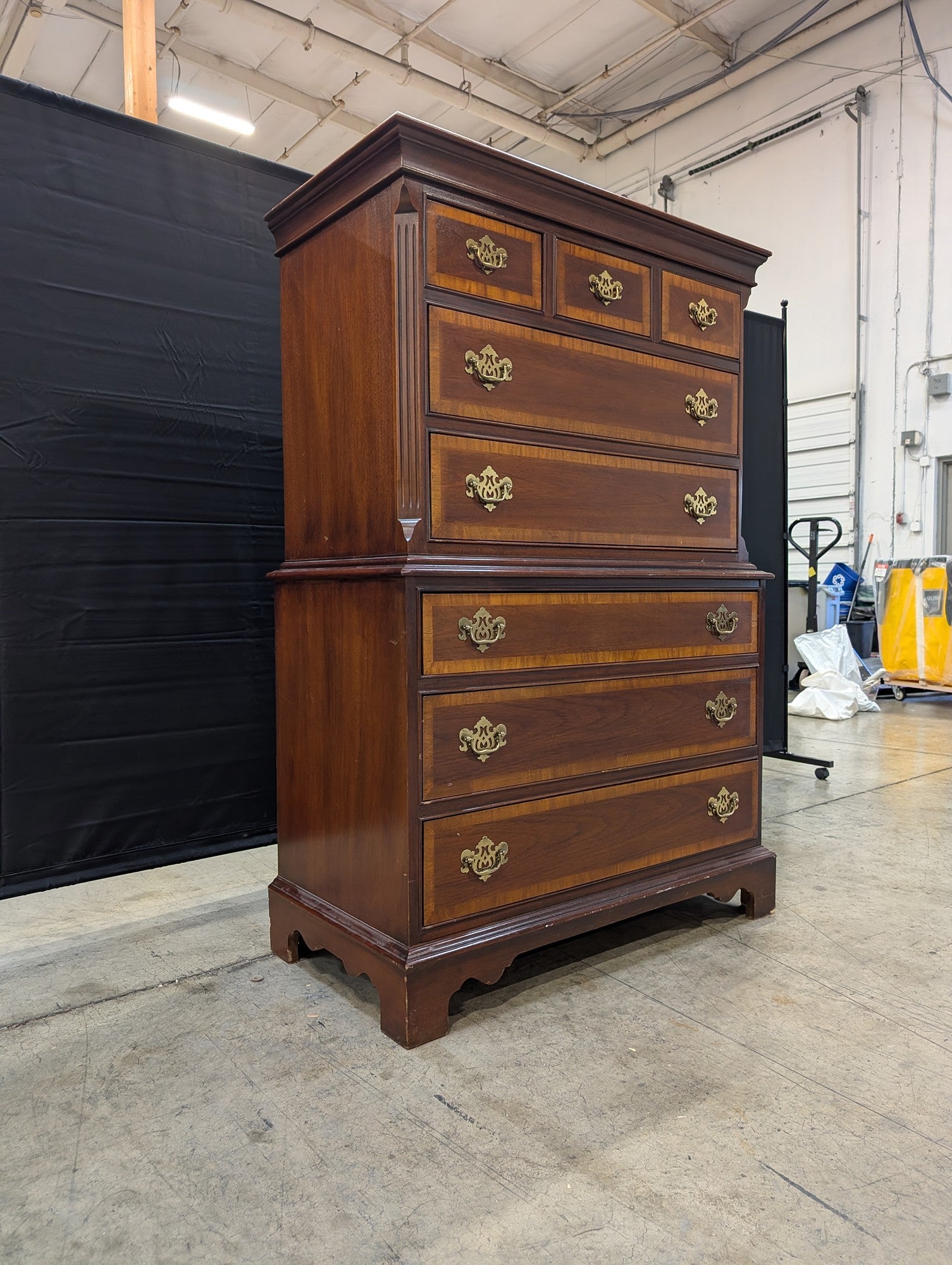 Dixie 1981 Traditional Wood Chest on Chest Dresser with Brass Hardware
