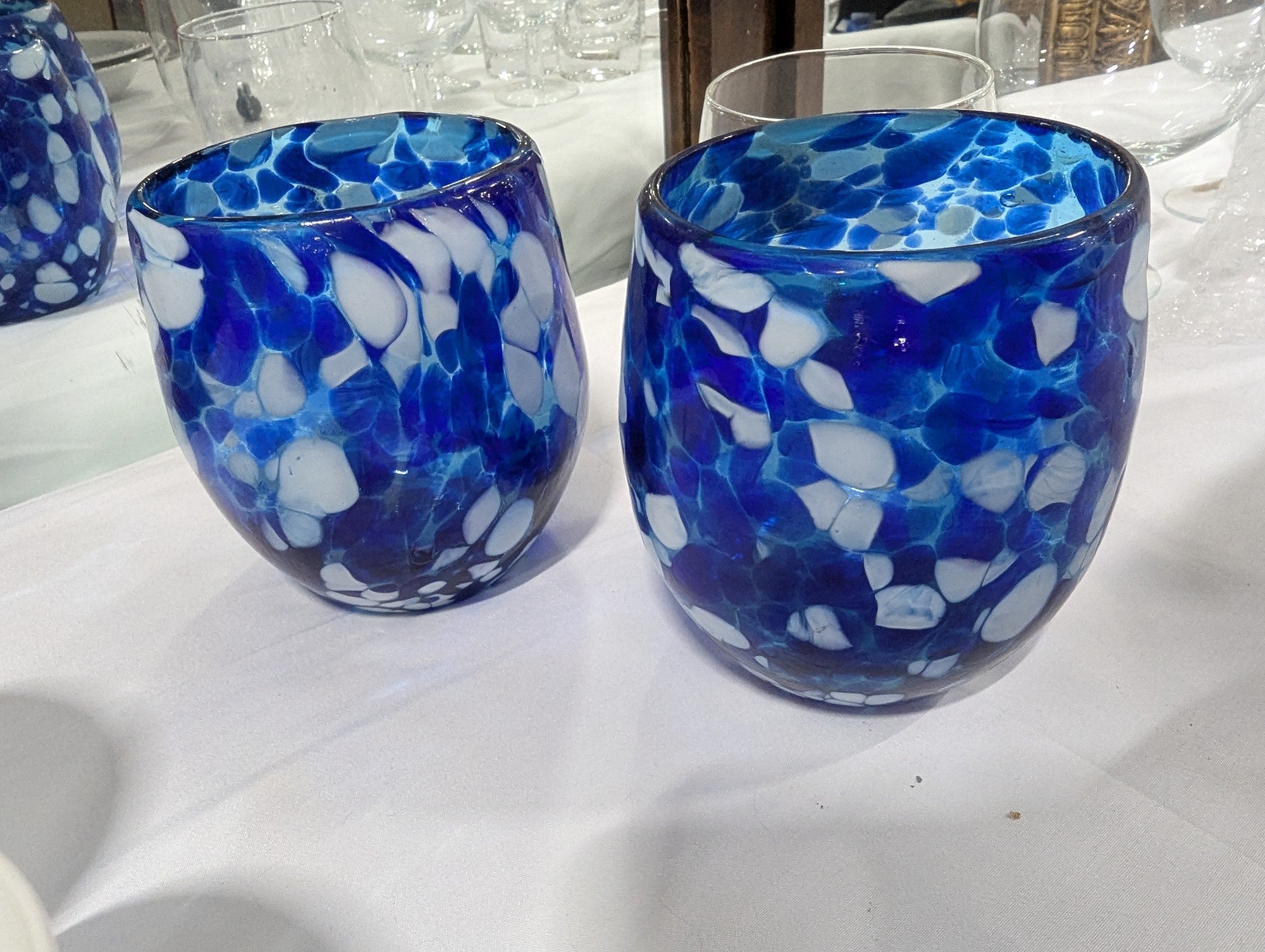 Artisan Blue and White Confetti Glass Tumblers Set