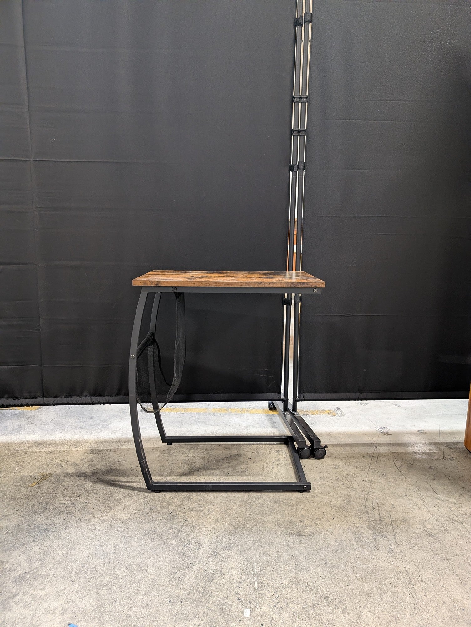Industrial Rustic Rolling C-Table with Integrated Storage