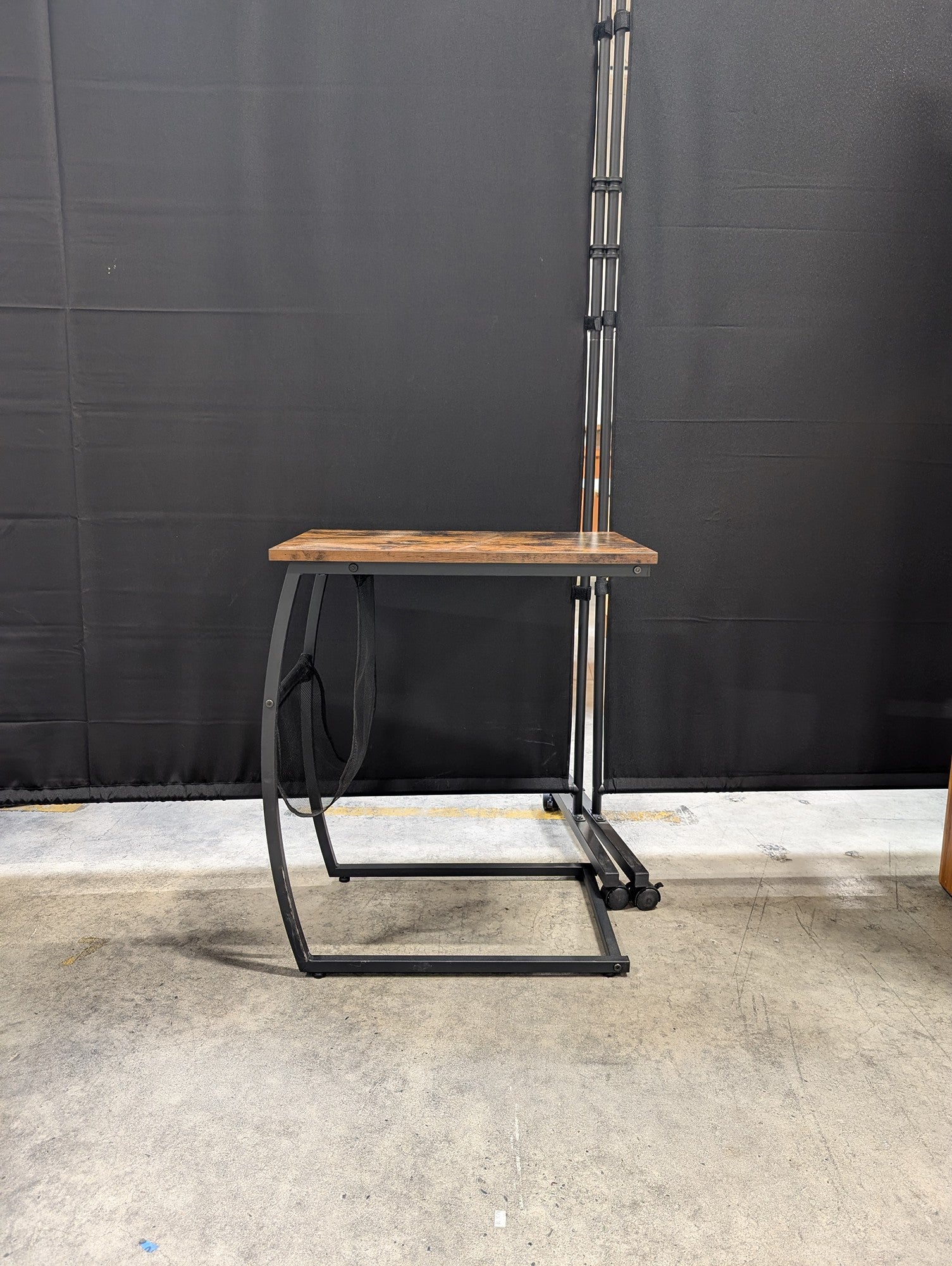 Industrial Rustic Rolling C-Table with Integrated Storage