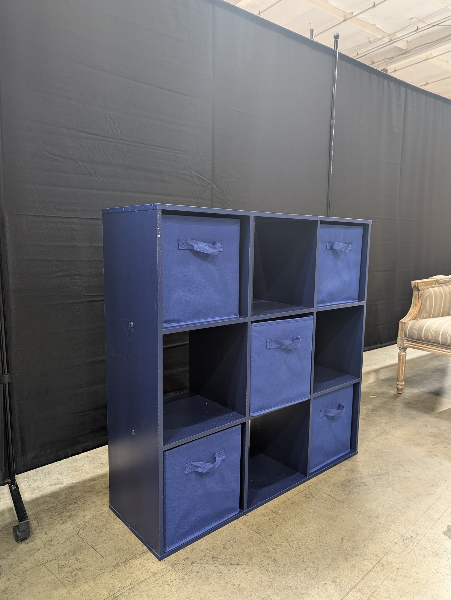 Navy Blue 9-Cube Storage Organizer Shelf with Fabric Bins