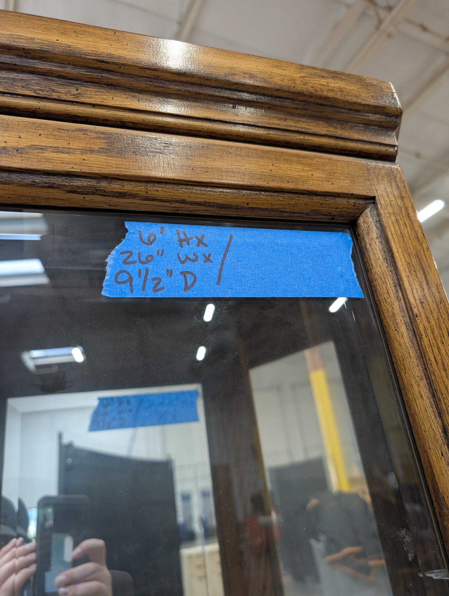 Tall Hexagonal Wood and Glass Curio Cabinet