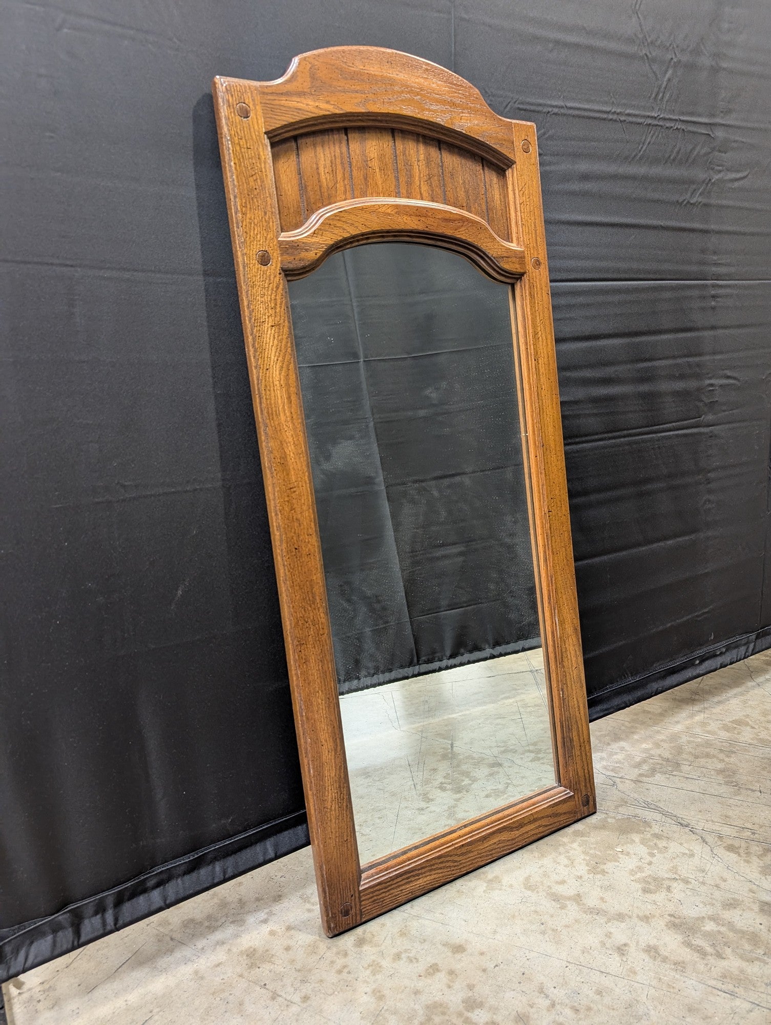 Arched Top Wood Frame Wall Mirror with Decorative Panel