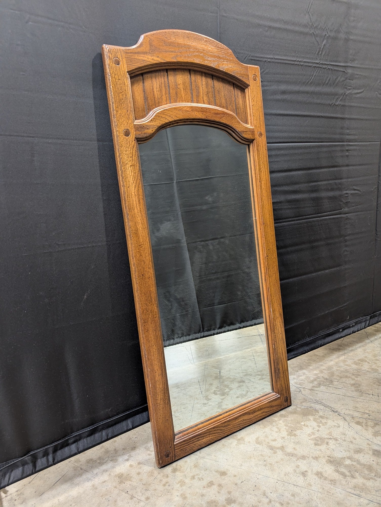 Arched Top Wood Frame Wall Mirror with Decorative Panel
