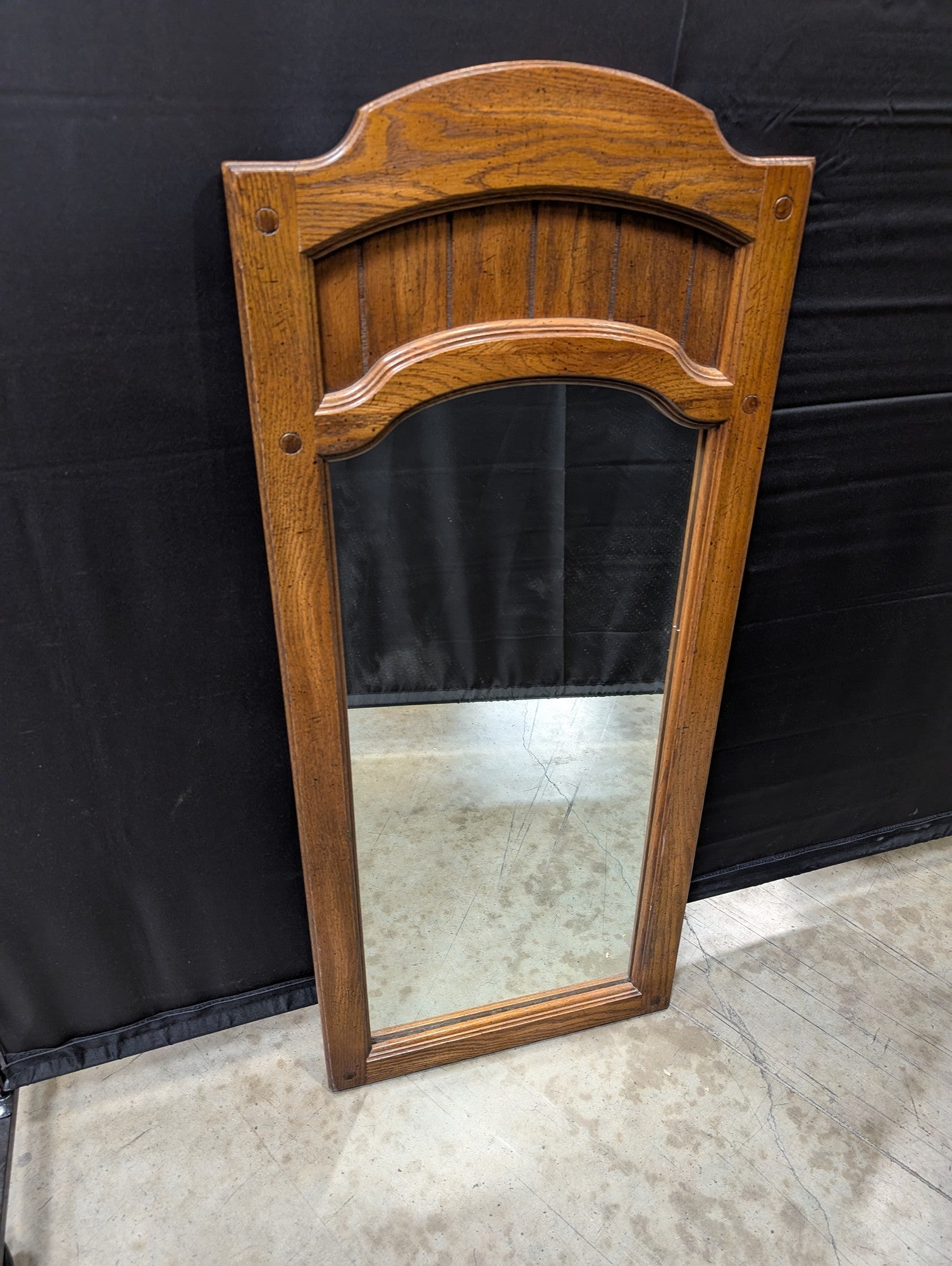 Arched Top Wood Frame Wall Mirror with Decorative Panel