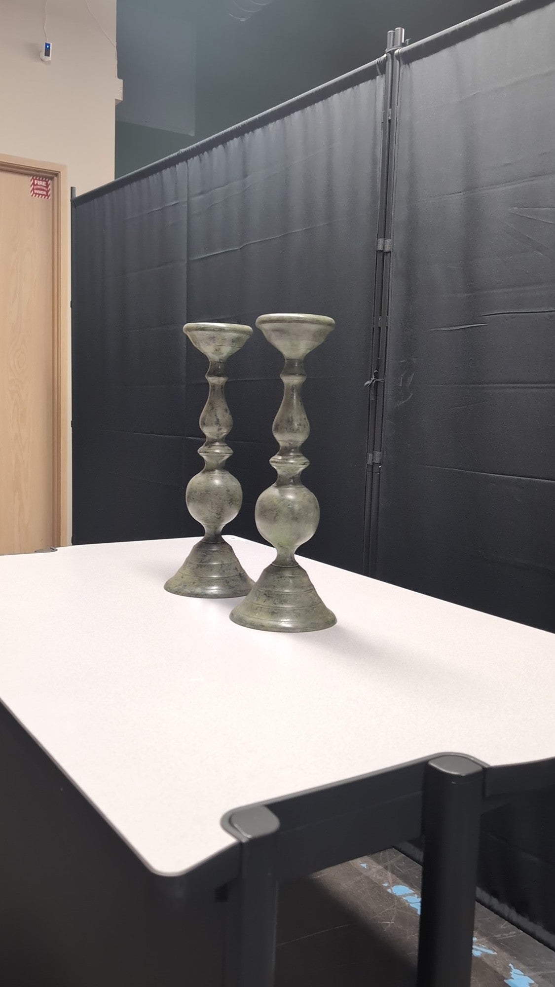 Pair of Distressed Metal Baluster Candlestick Holders