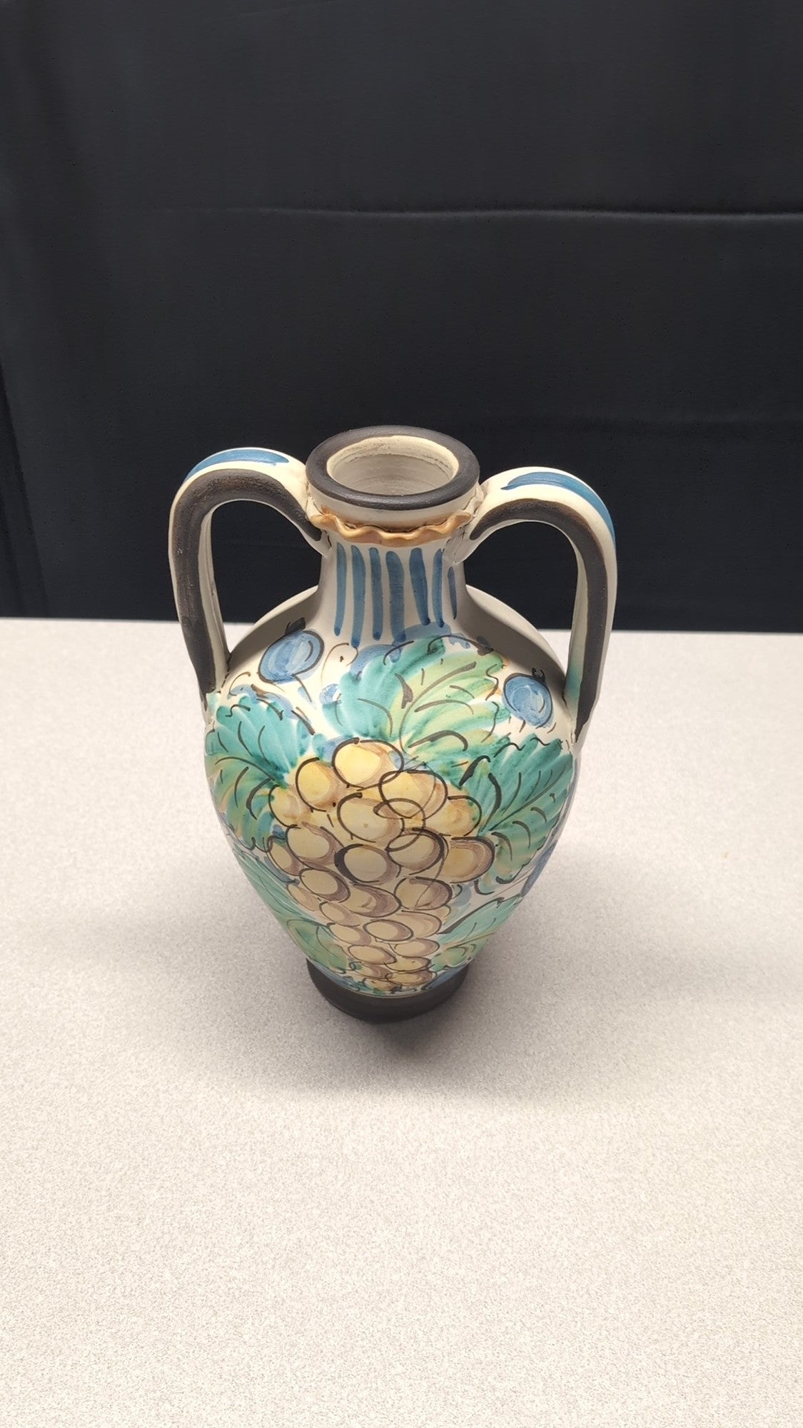 Caltagirone Pissaprello Hand-Painted Ceramic Amphora Vase with Grapevine Motif
