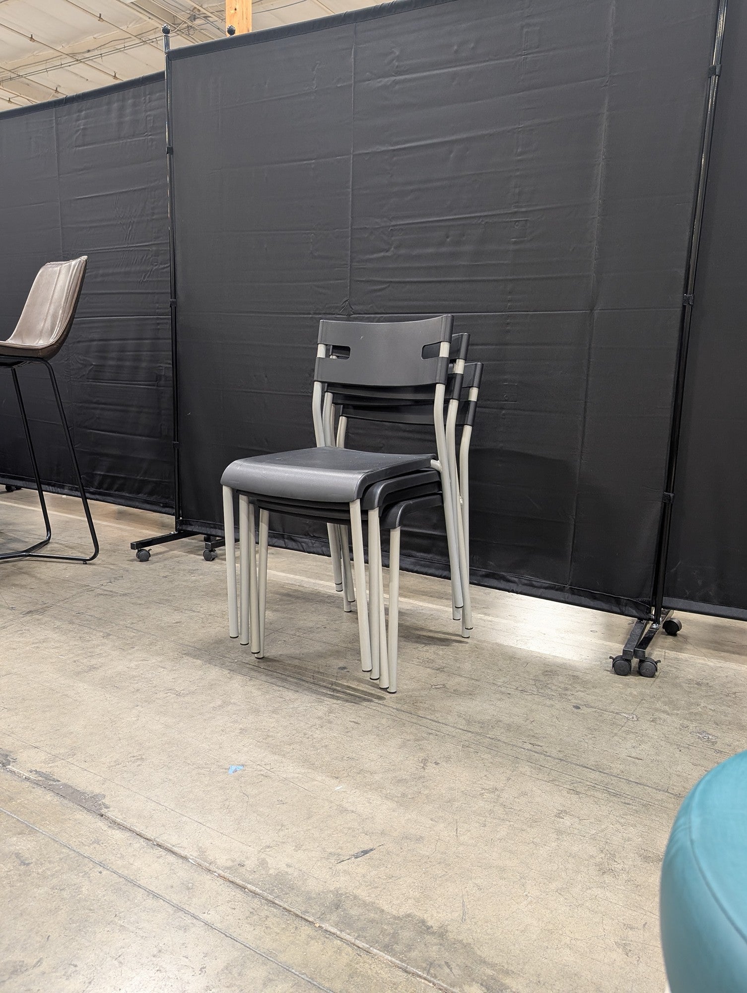 Modern Grey Plastic Stacking Chair with Light Metal Frame
