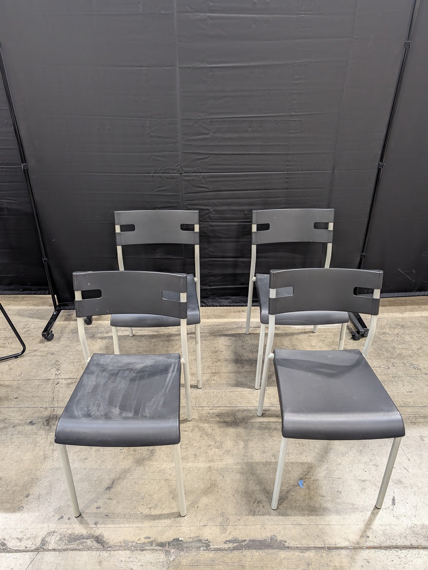 Modern Grey Plastic Stacking Chair with Light Metal Frame