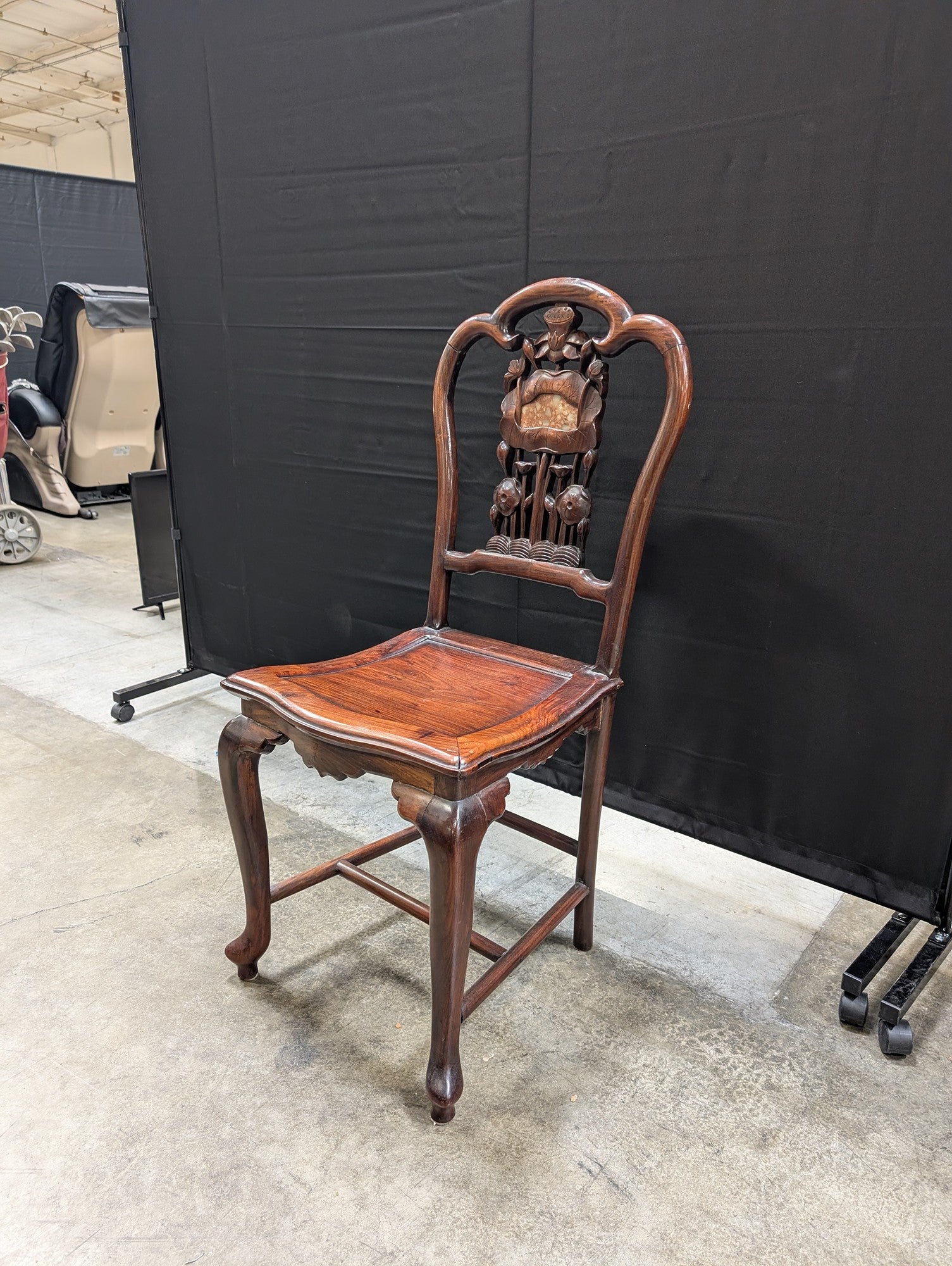 Ornate Carved Dark Wood Asian Style Side Chair