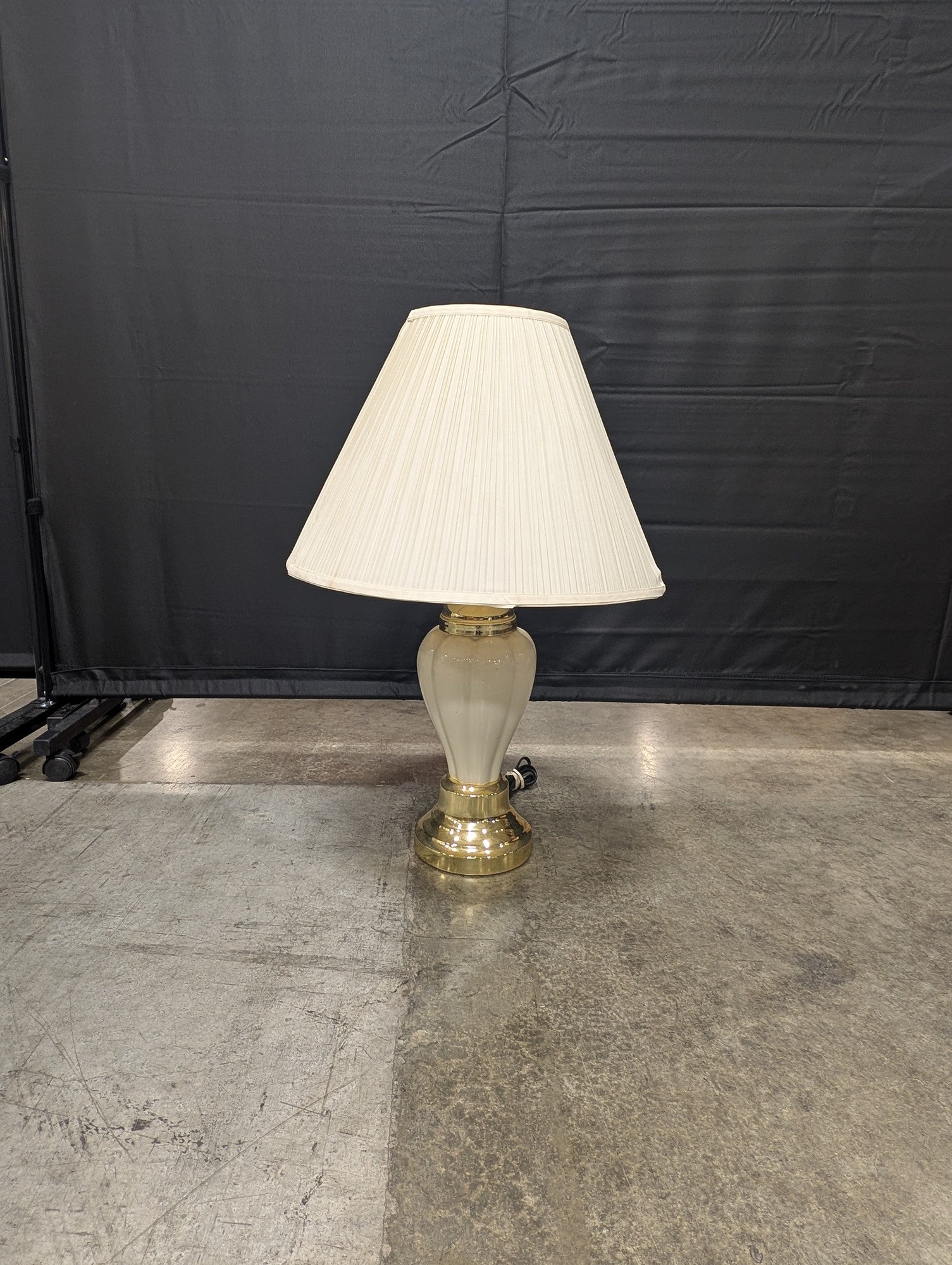 Cream Fluted Table Lamp with Pleated Fabric Shade and Brass Tone Base