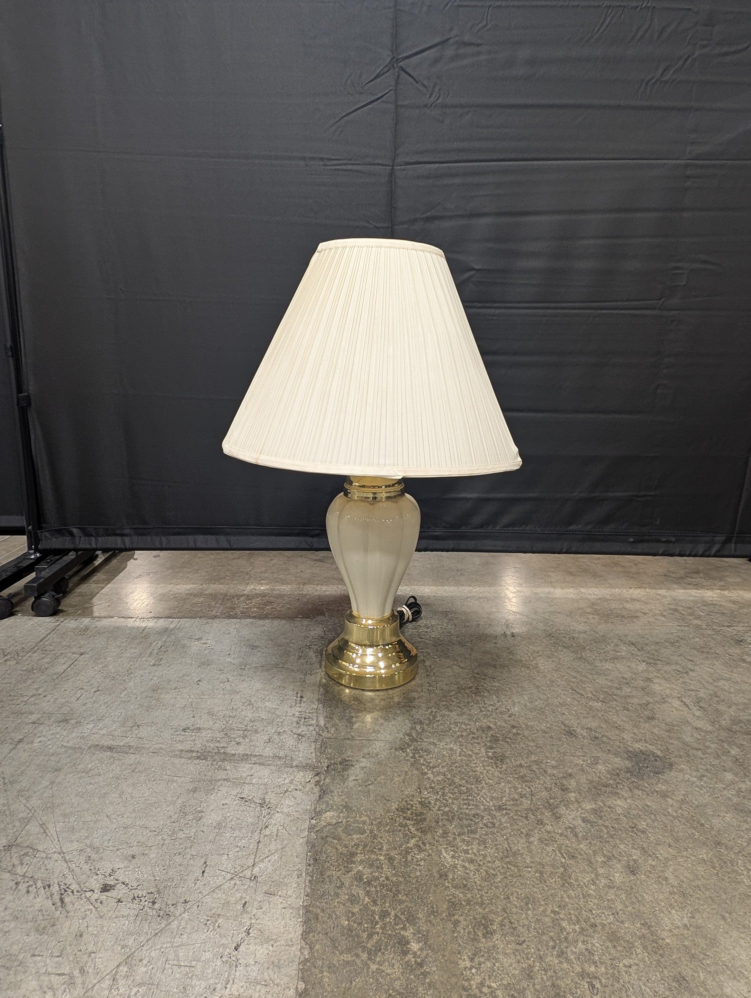 Cream Fluted Table Lamp with Pleated Fabric Shade and Brass Tone Base