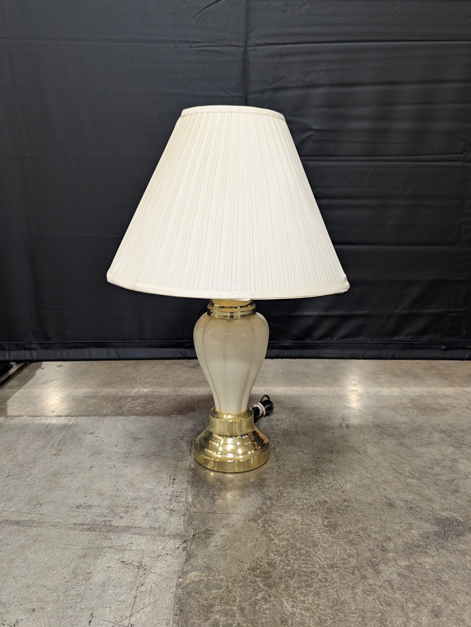 Cream Fluted Table Lamp with Pleated Fabric Shade and Brass Tone Base