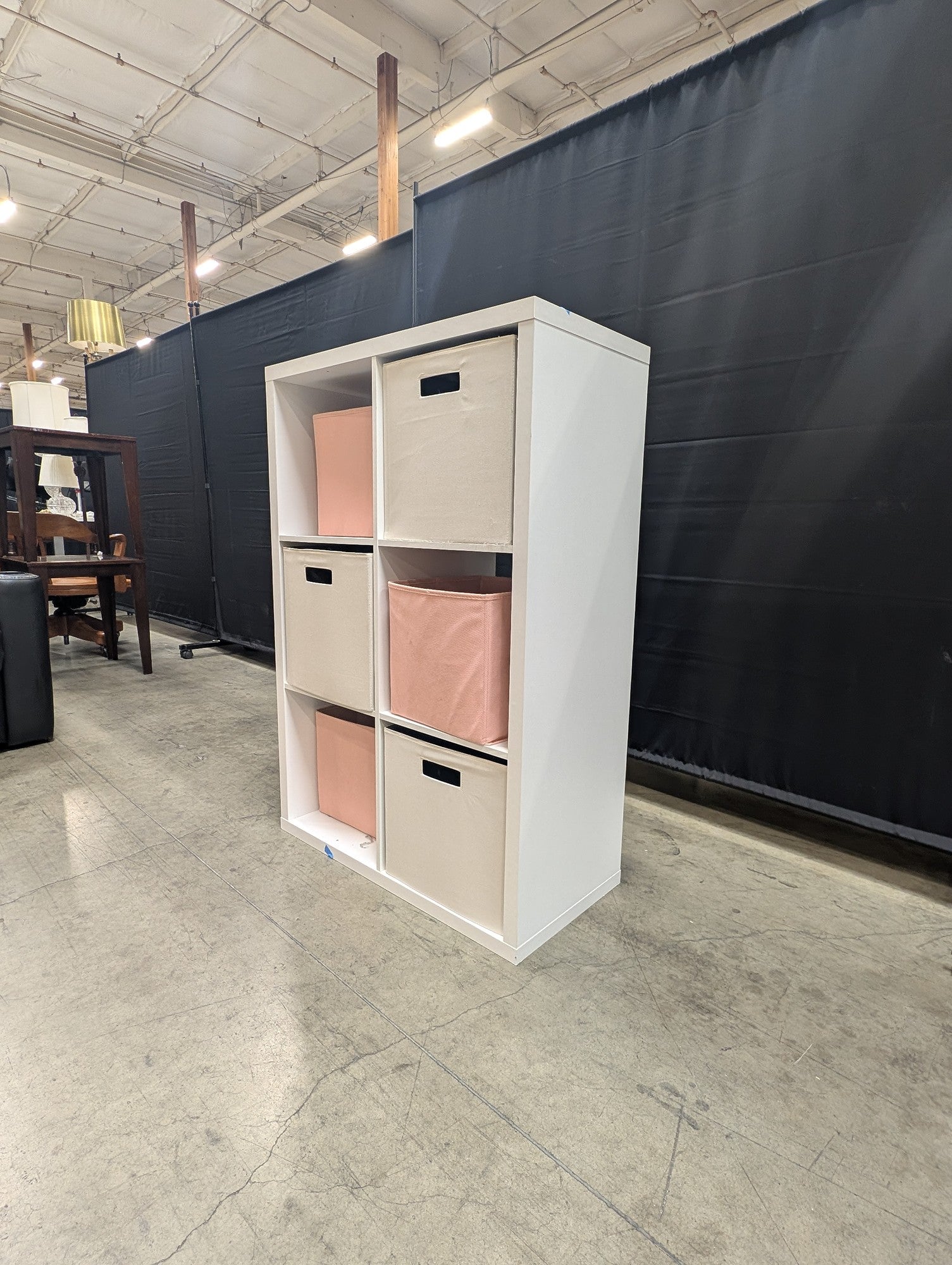 White Six-Cube Storage Organizer with Fabric Bins