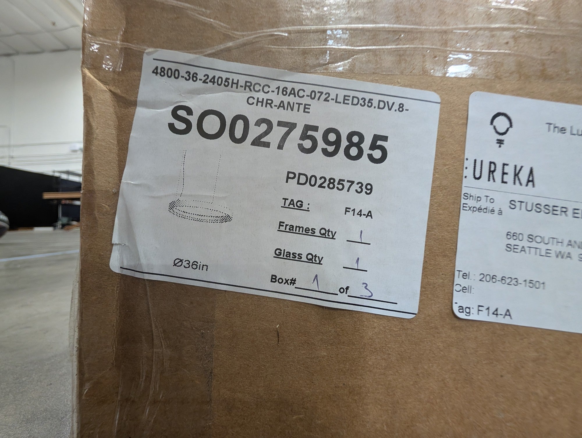 Eureka 36-Inch LED Circular Pendant Light Fixture in box