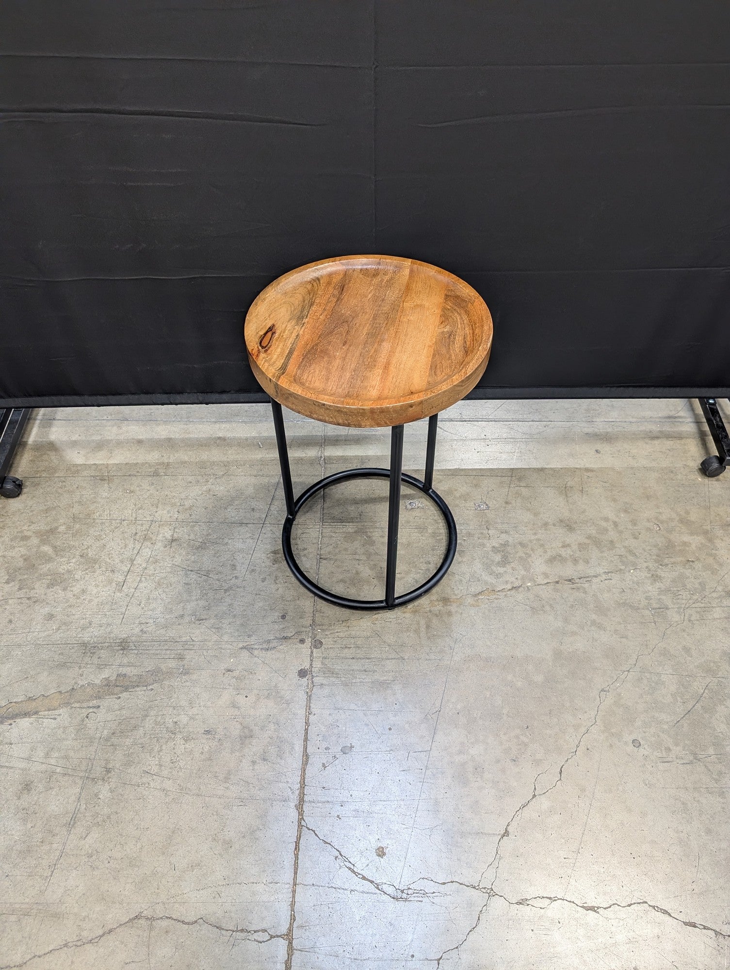 Rustic Wood Top Industrial Metal Stool Side Table