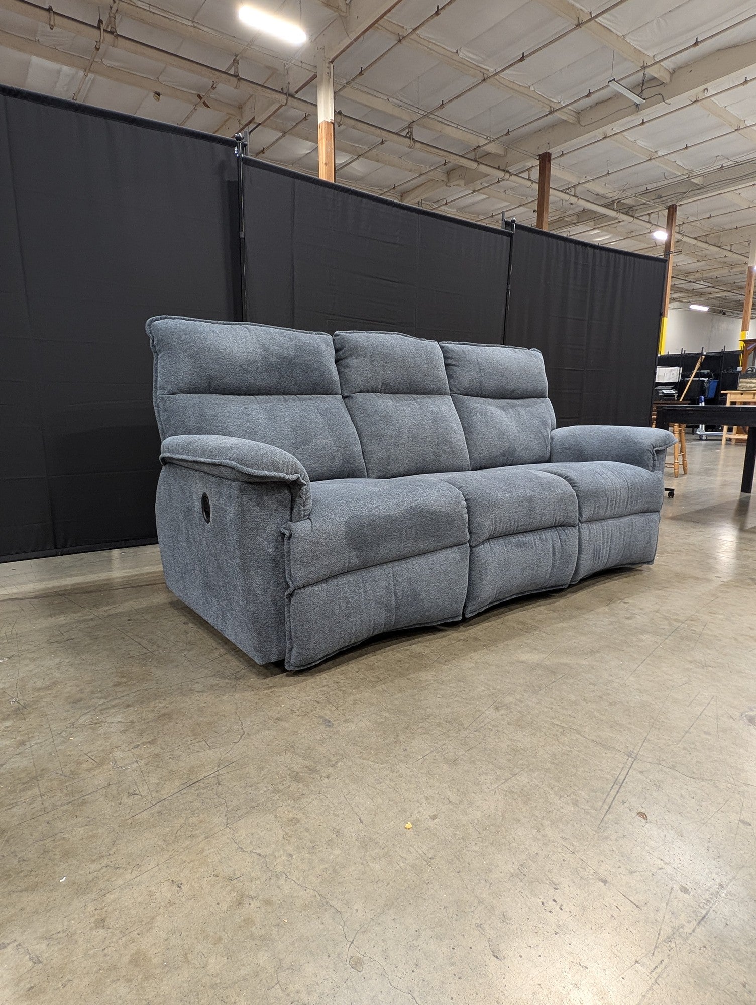 Contemporary Heathered Grey Three-Seater Reclining Sofa