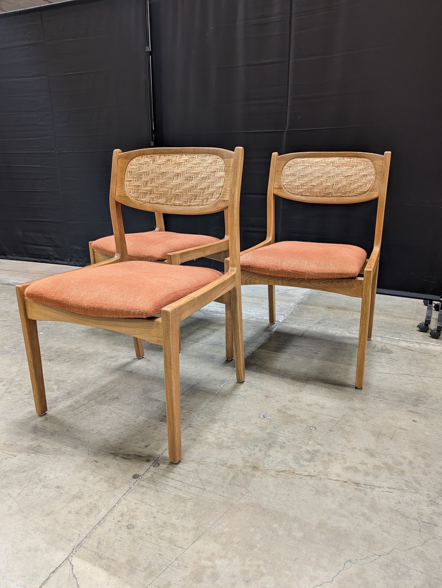 Anthropologie Modern Wood Cane Dining Chairs Set of 3