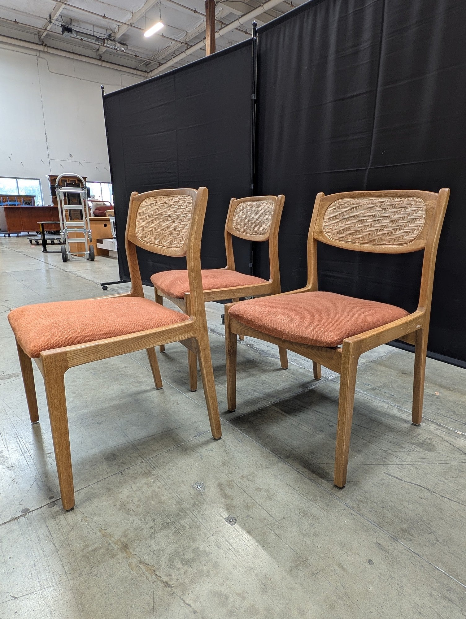 Anthropologie Modern Wood Cane Dining Chairs Set of 3