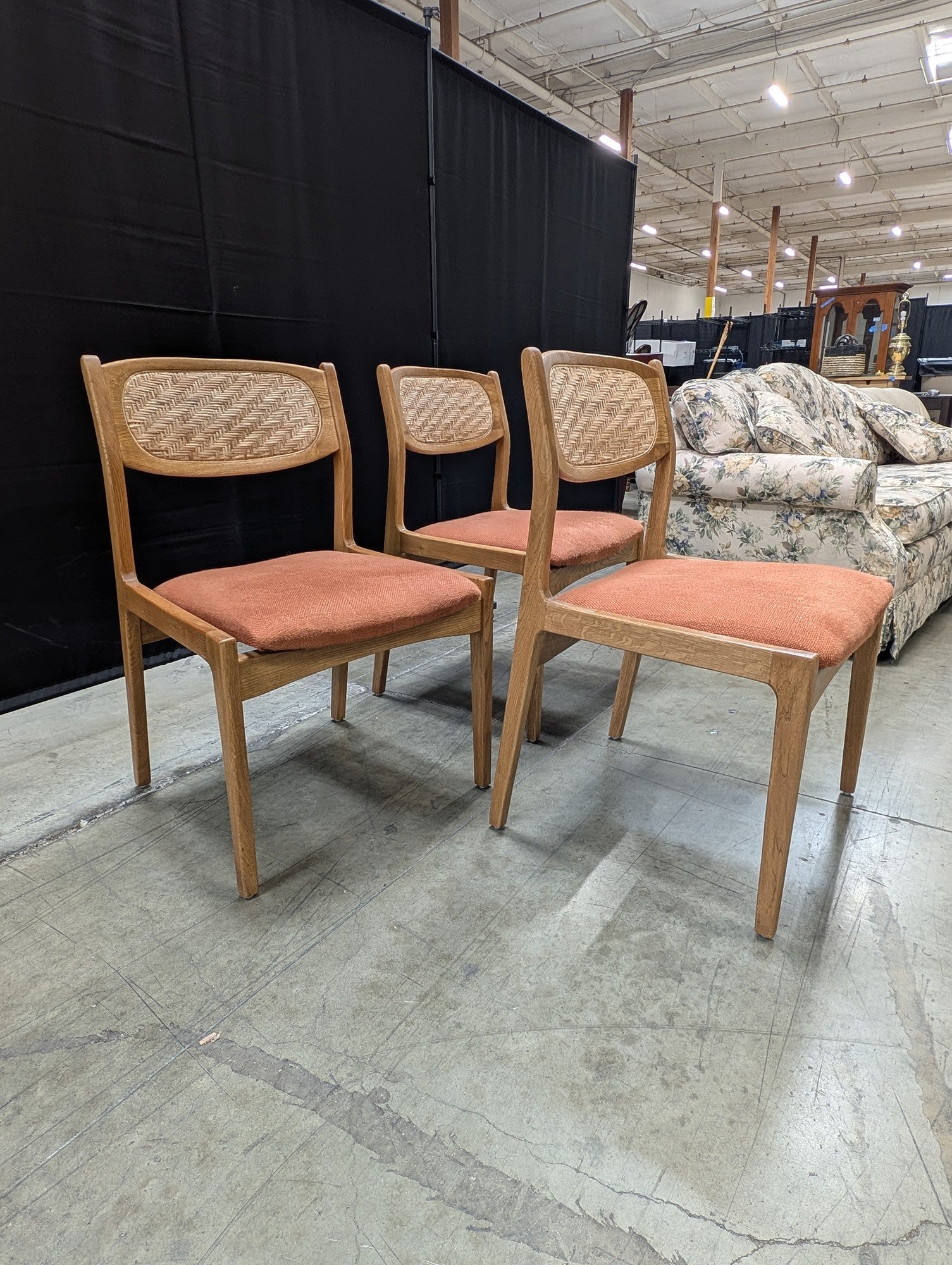 Anthropologie Modern Wood Cane Dining Chairs Set of 3