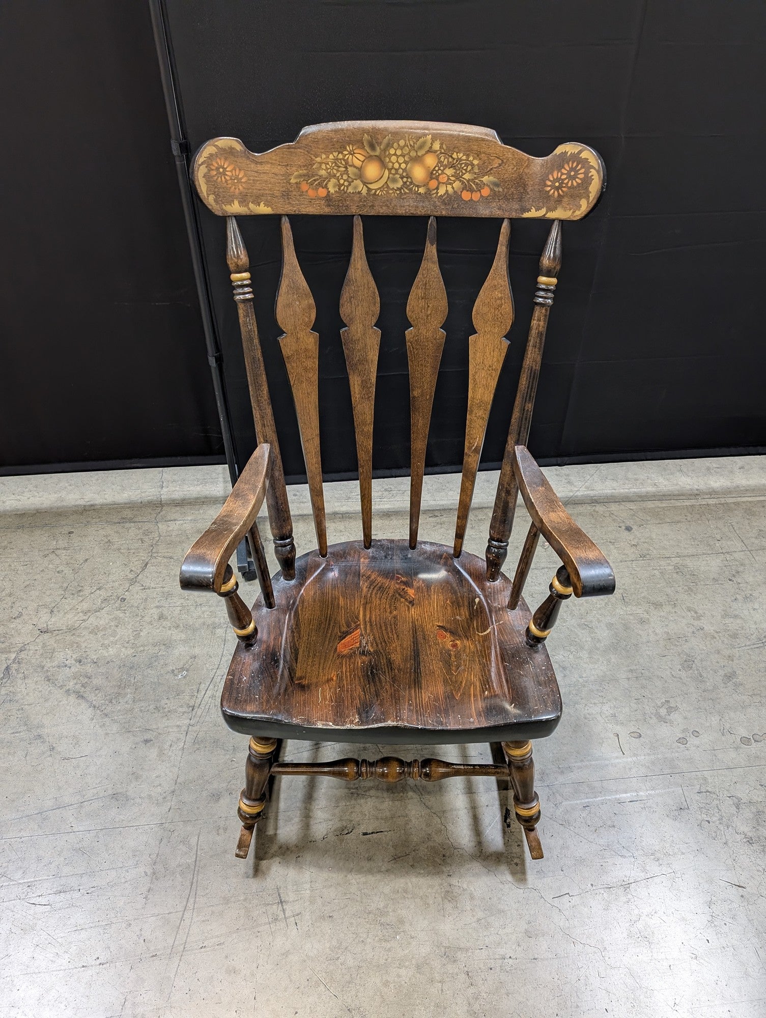 Vintage Nichols & Stone Furniture Company Hand-Painted Hardwood Rocking Chair with Fruit Motif