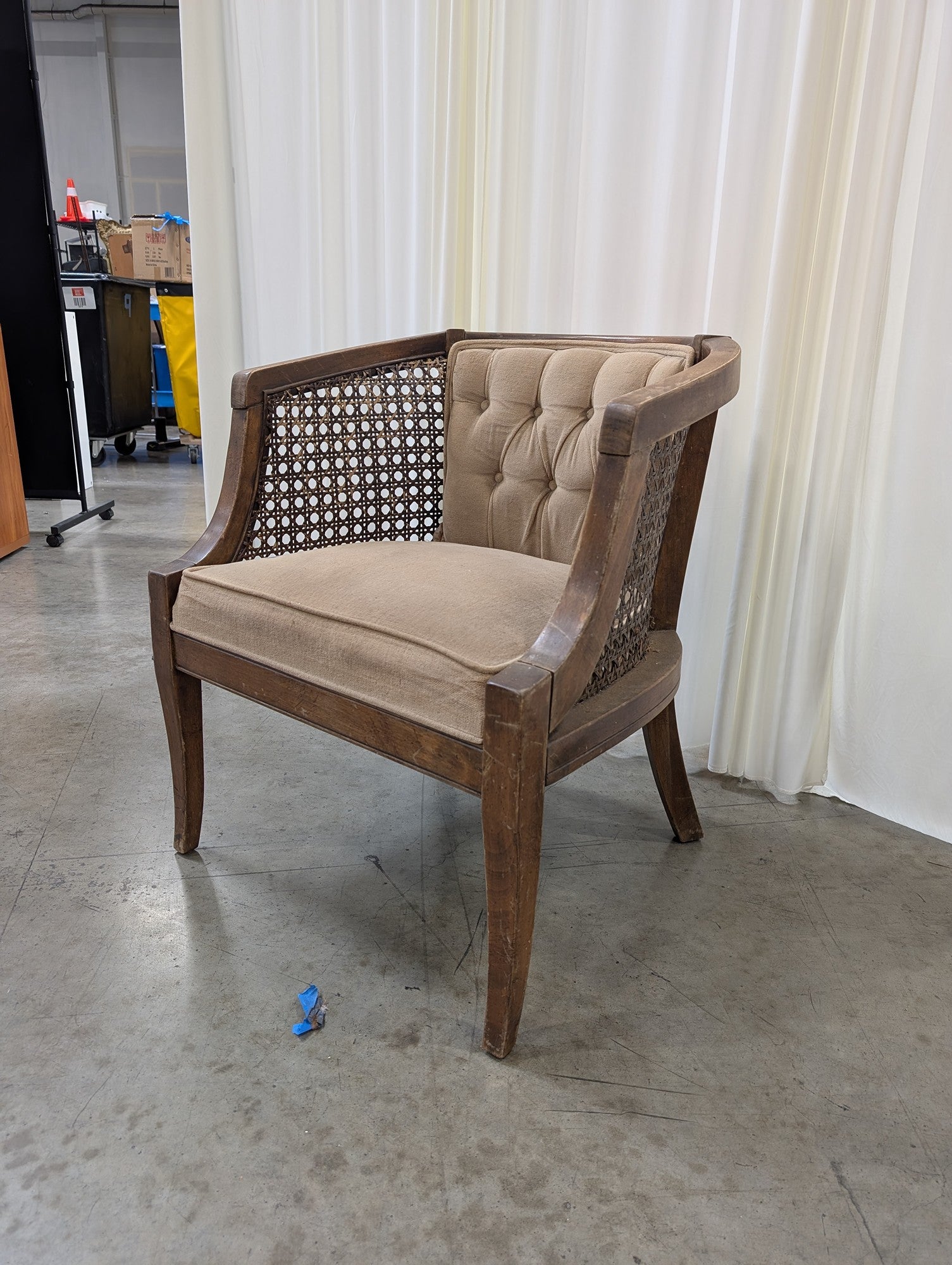 Vintage Cane Back Upholstered Accent Chair