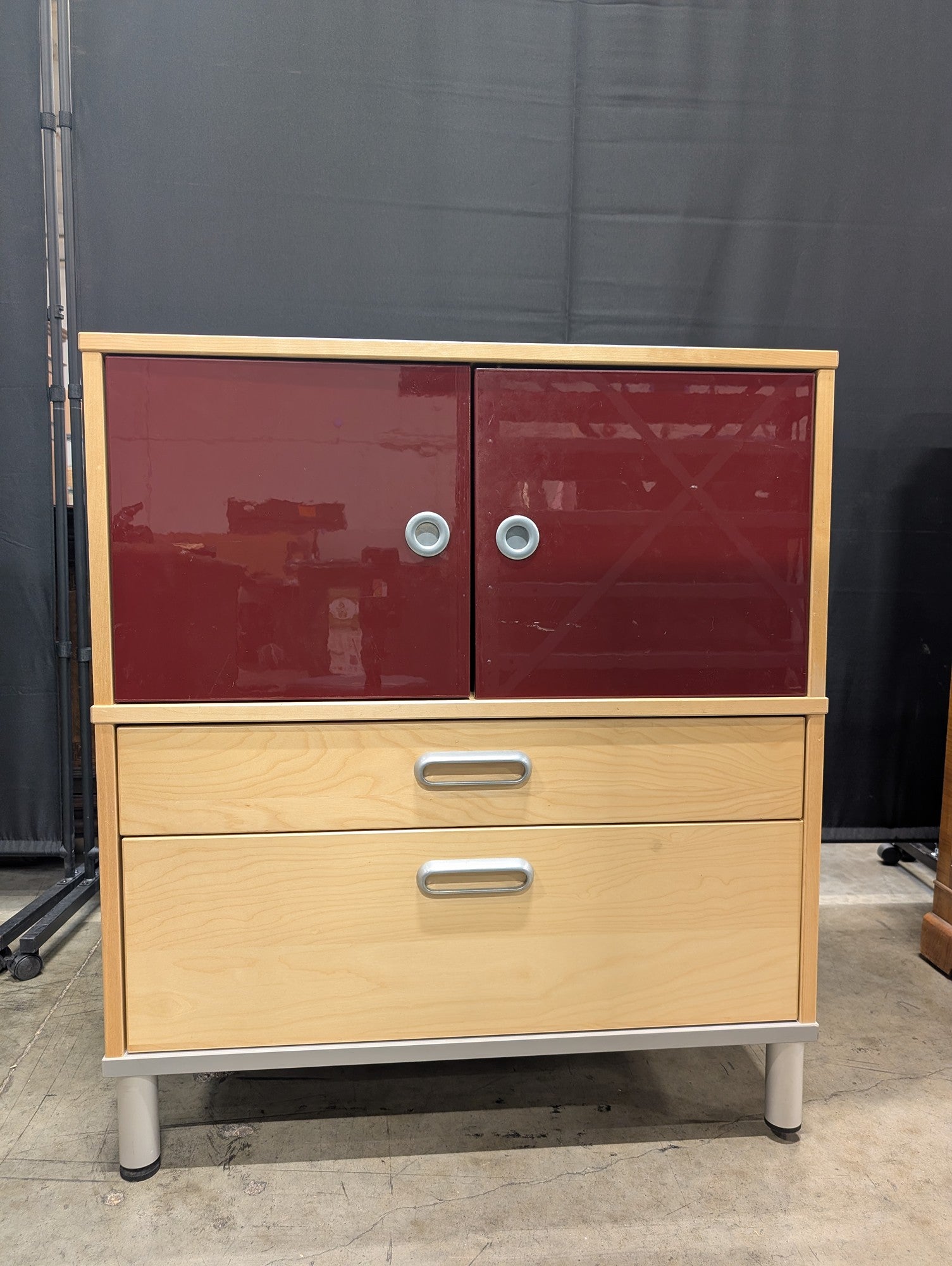 Ikea Two-Tone Wood and Red Accent Cabinet with Drawers