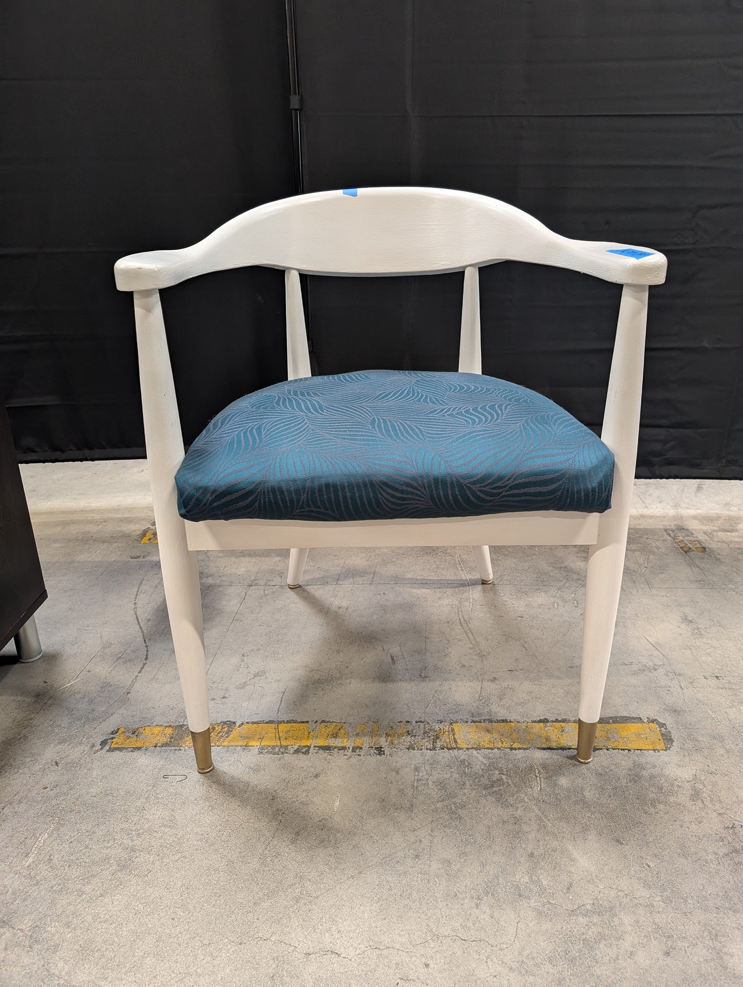 Mid-Century Modern Style Accent Chair with Teal Patterned Upholstery