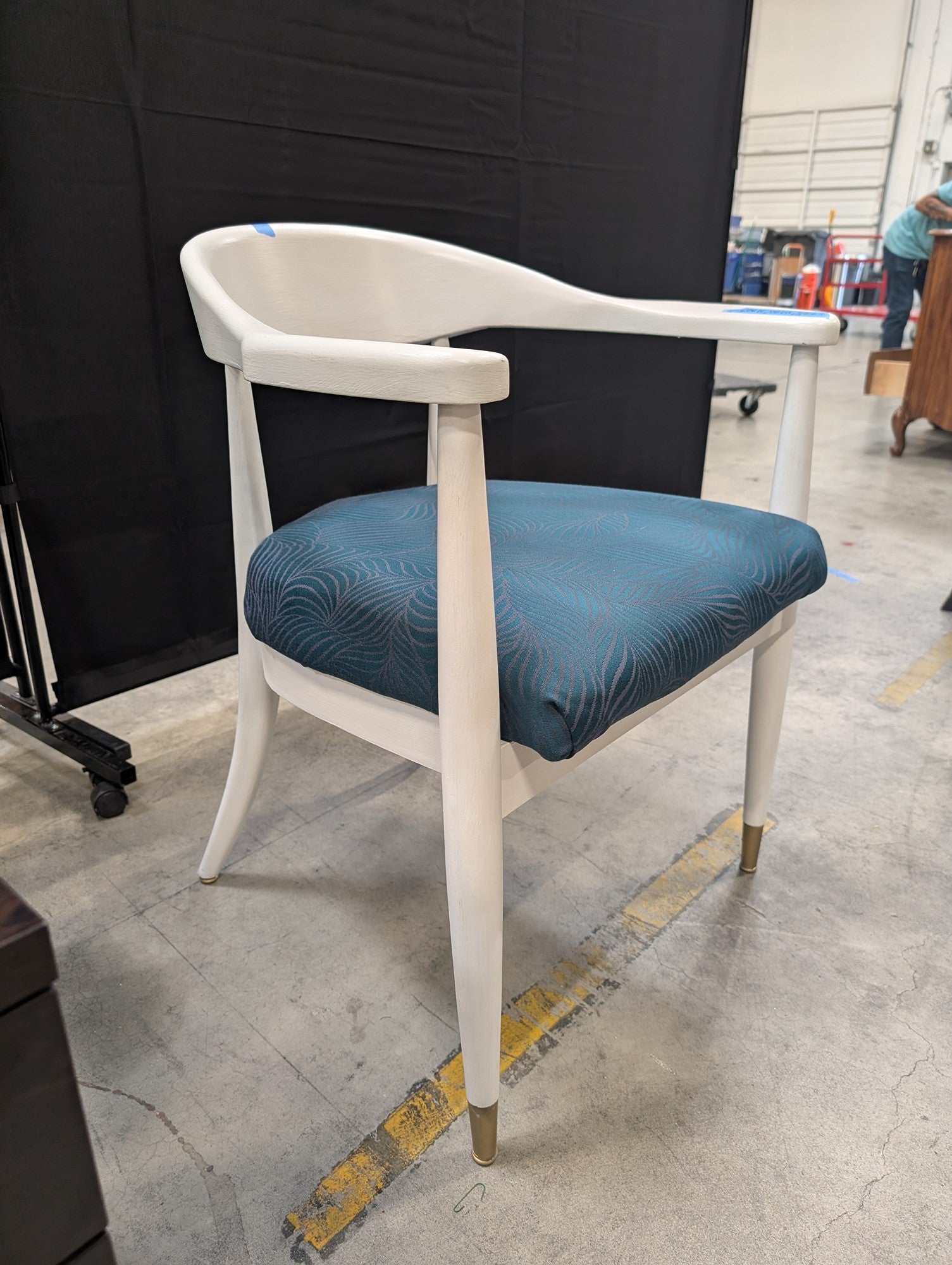 Mid-Century Modern Style Accent Chair with Teal Patterned Upholstery