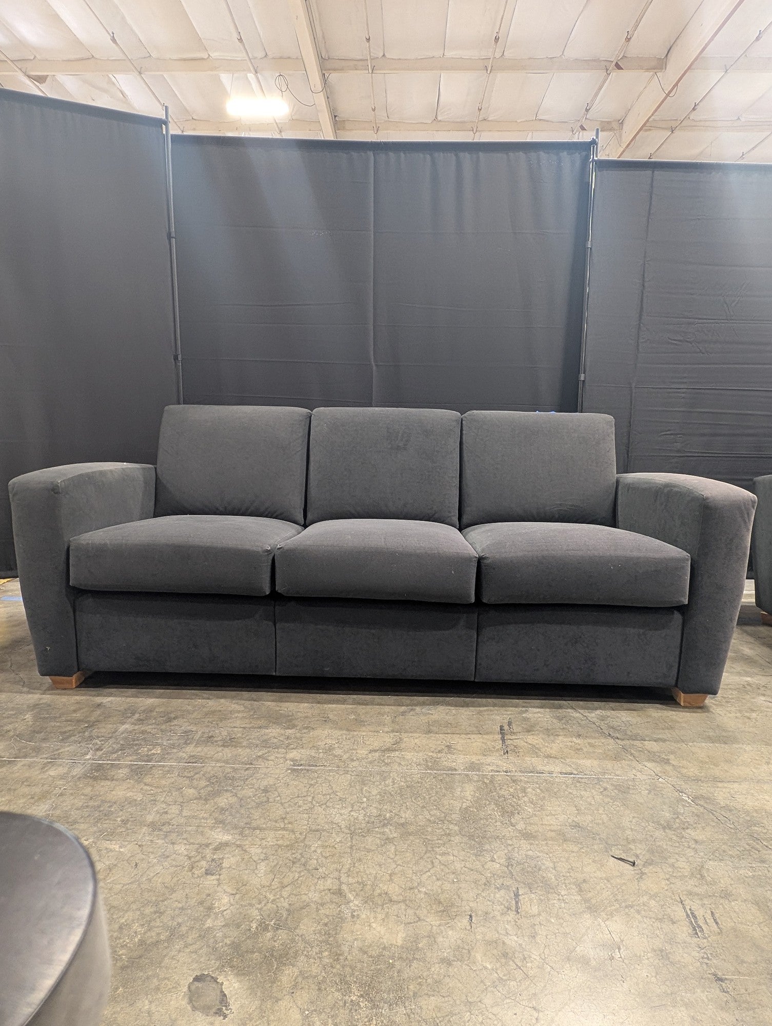 Dark Gray Fabric Three-Cushion Couch