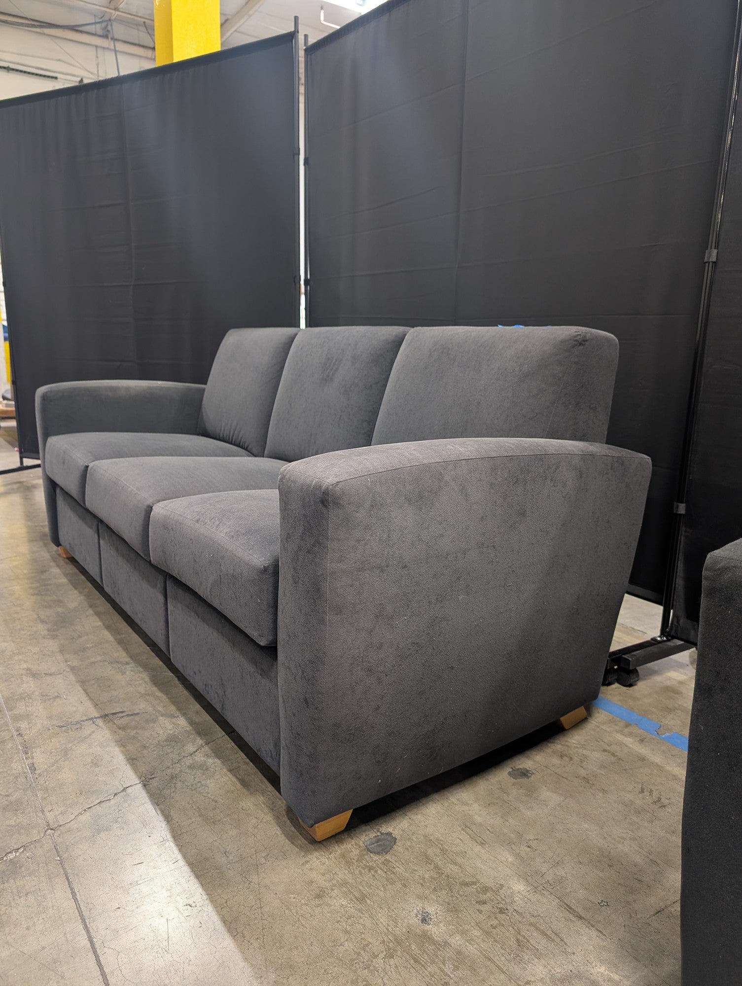 Dark Gray Fabric Three-Cushion Couch