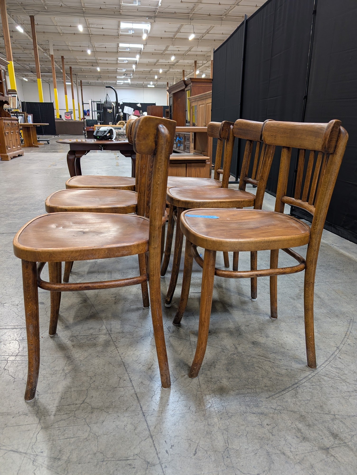 Set of Six Brown Bentwood Slat Back Dining Chairs