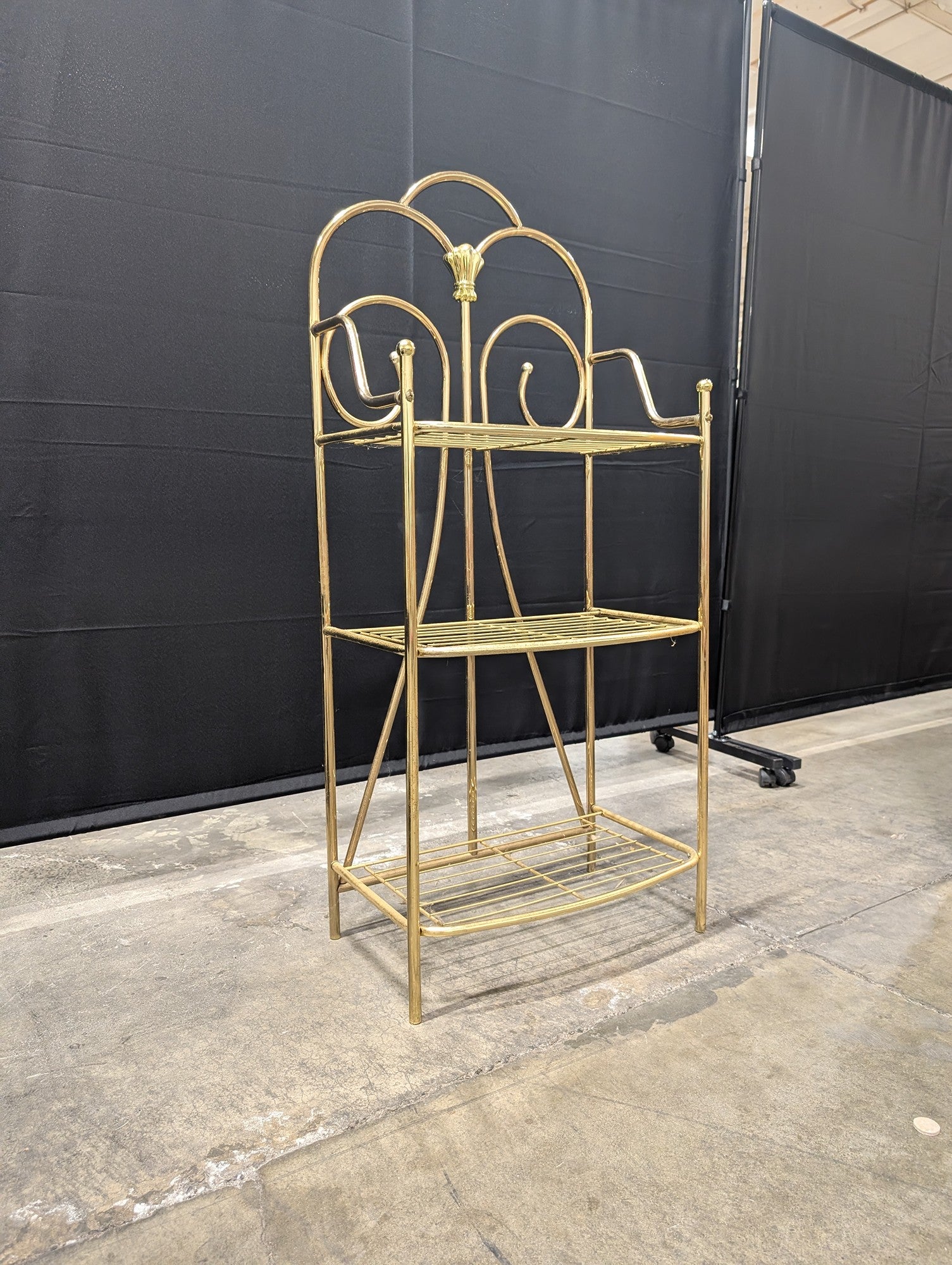 Ornate Gold Metal Three-Tier Baker's Rack