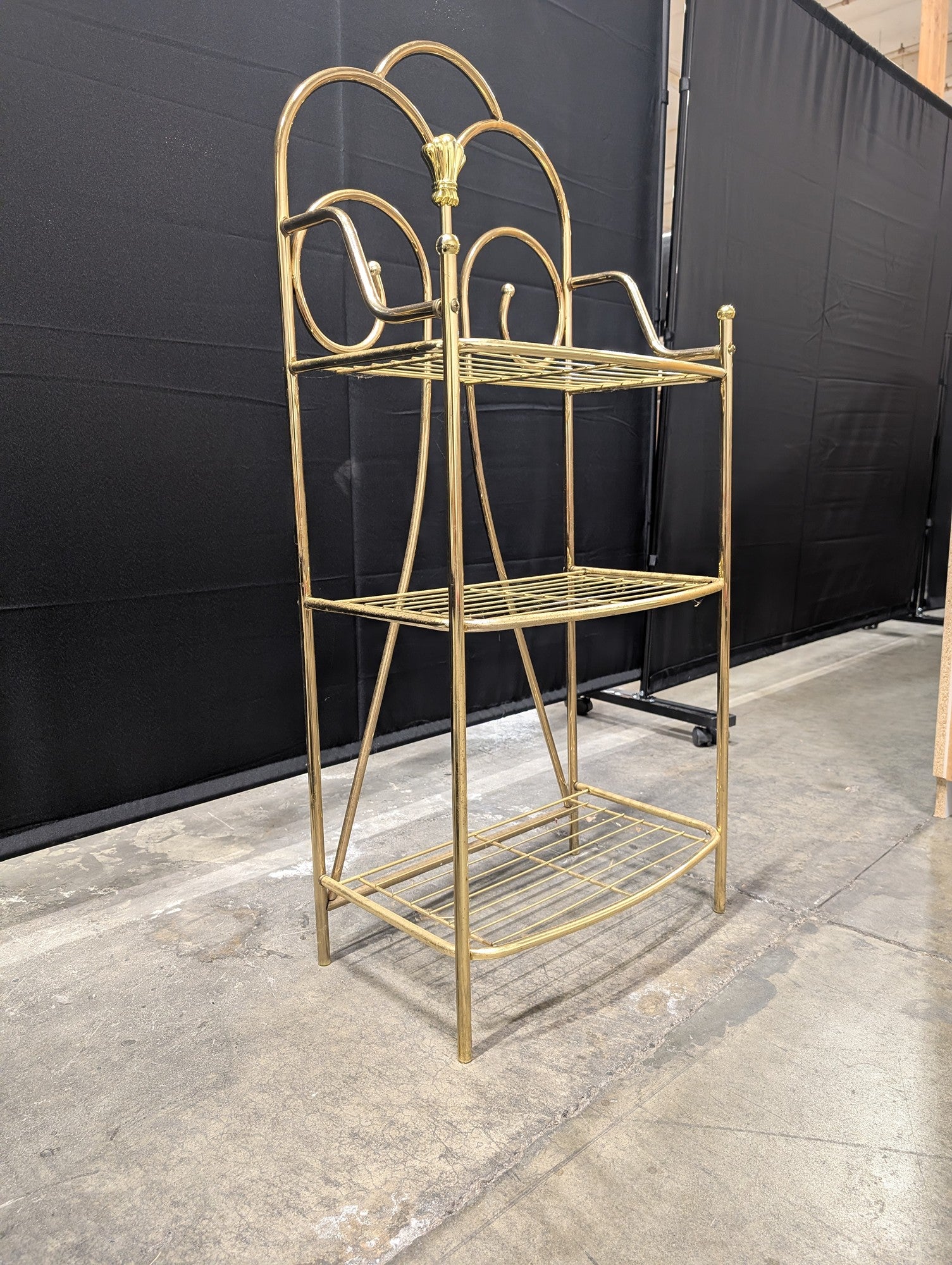Ornate Gold Metal Three-Tier Baker's Rack