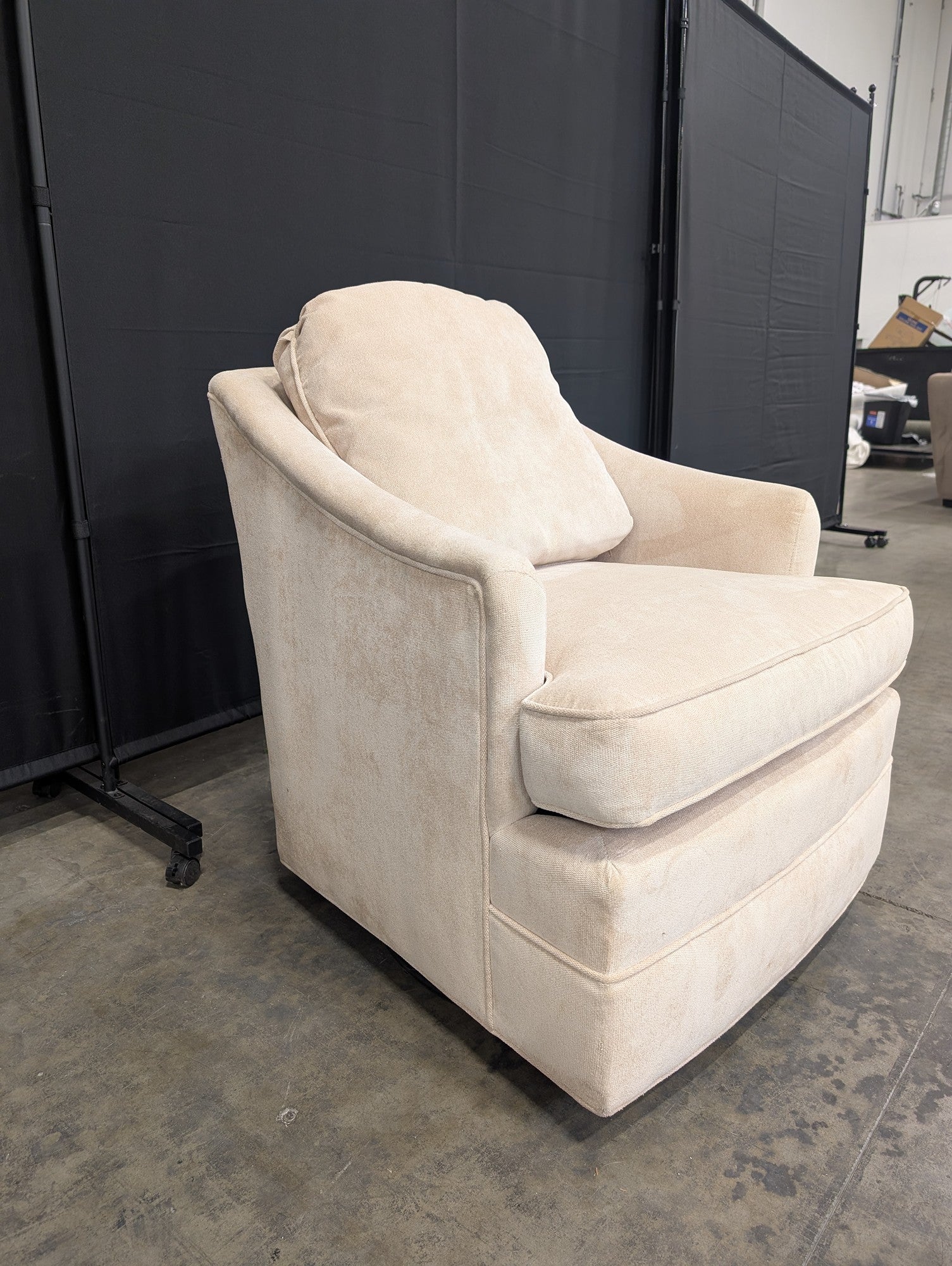 Cream Upholstered Swivel Accent Chair