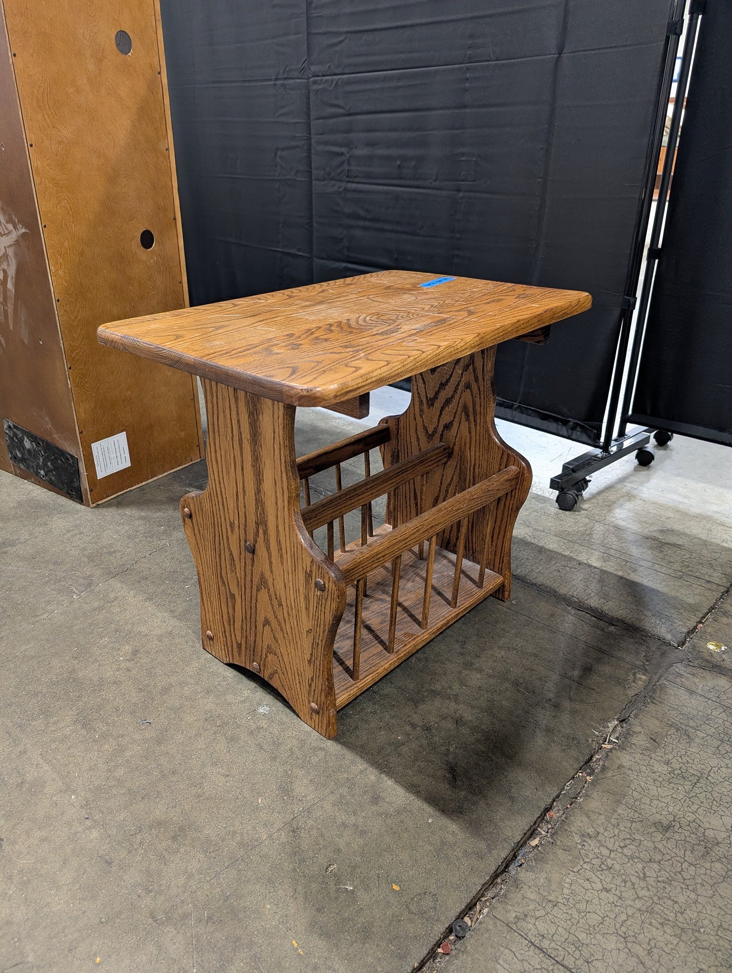 Rustic Brown Wood End Table with Magazine Rack