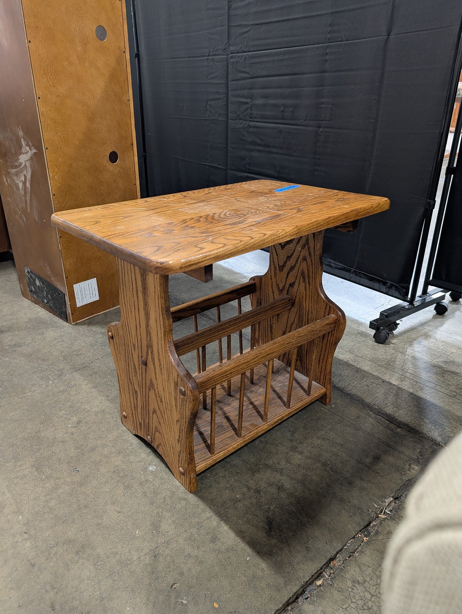 Rustic Brown Wood End Table with Magazine Rack