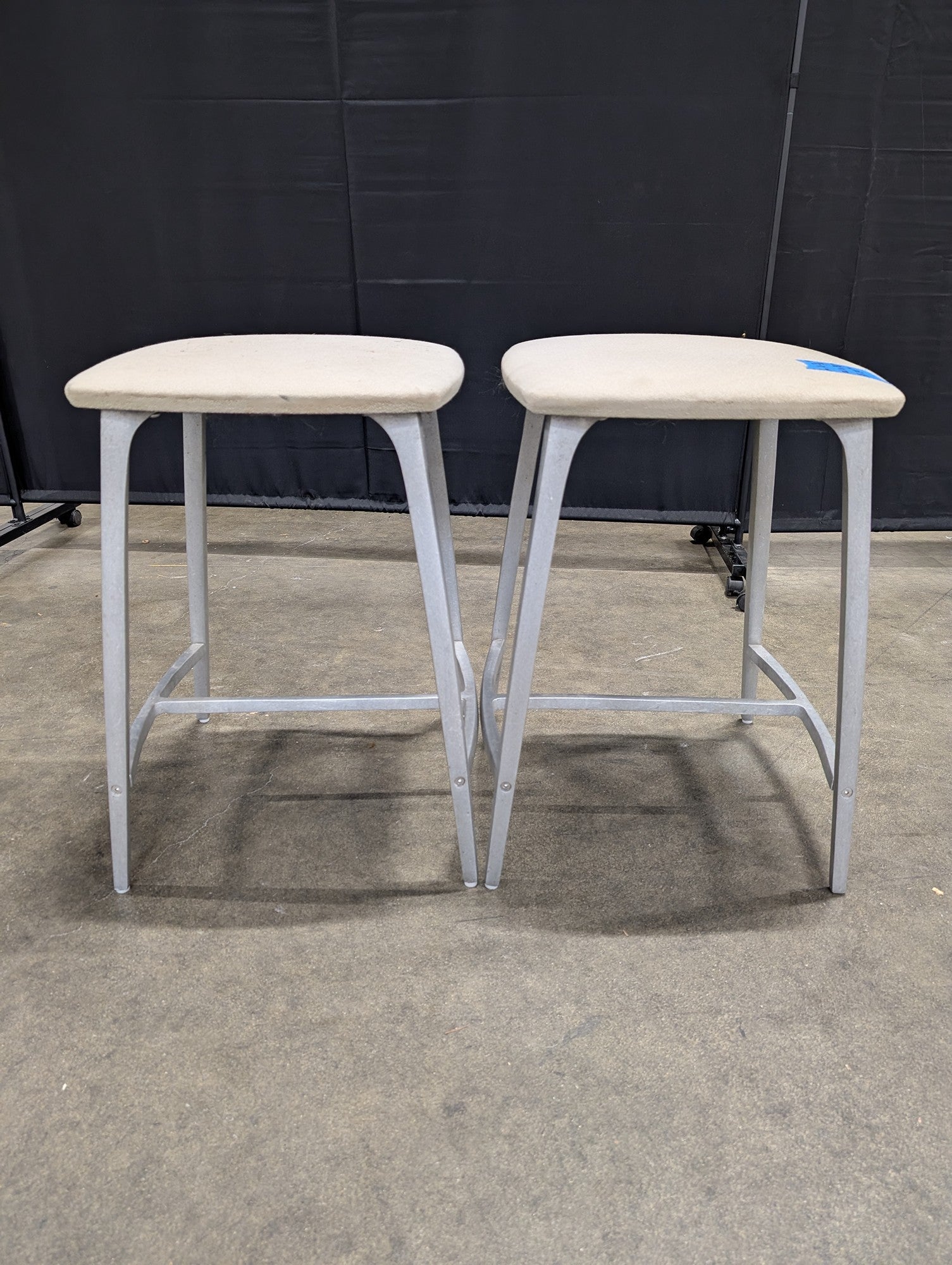 Pair of Grey Metal Bar Stools with Upholstered Seats