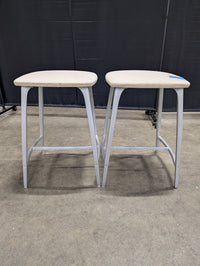 Pair of Grey Metal Bar Stools with Upholstered Seats