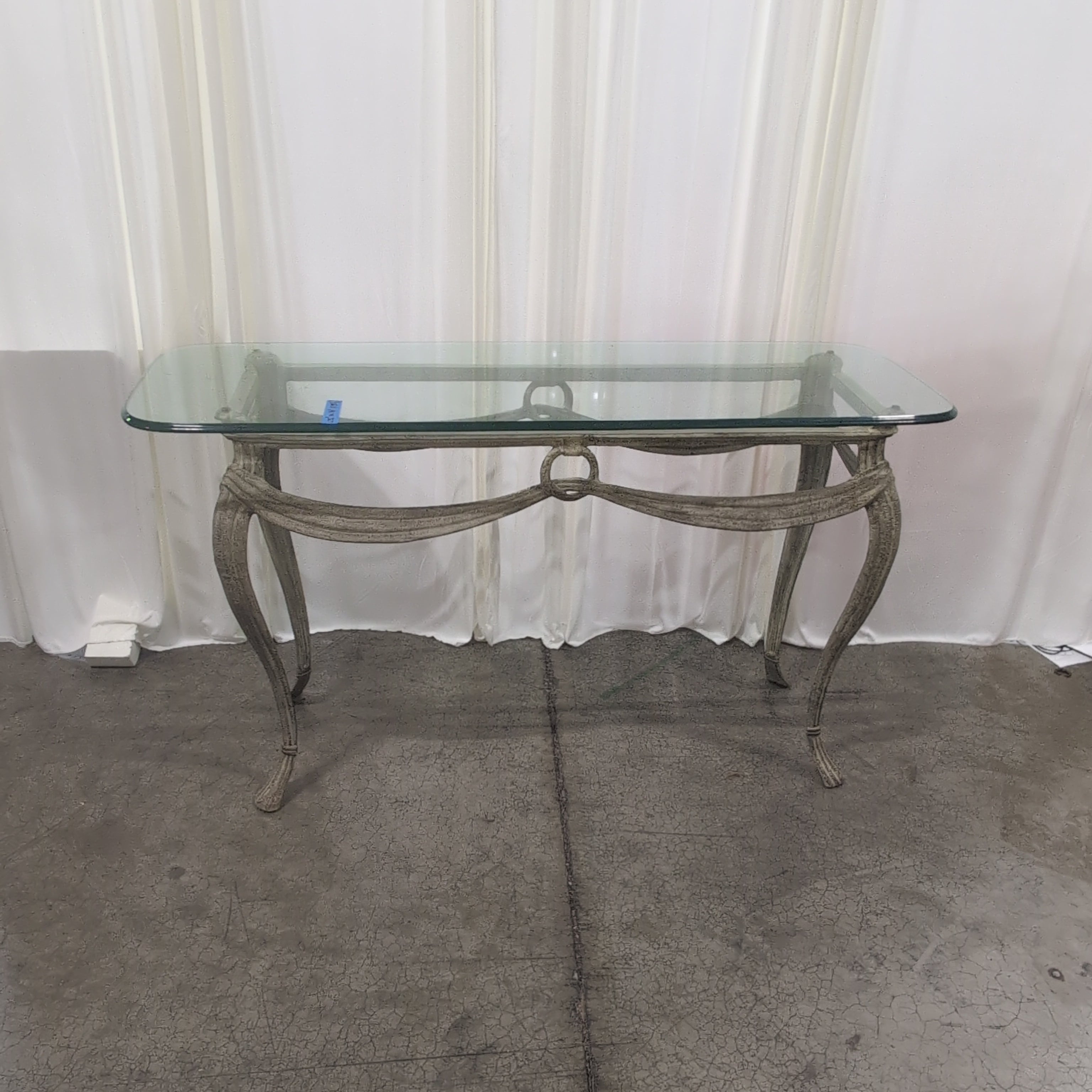 Distressed Gold Metal Console Table with Glass Top